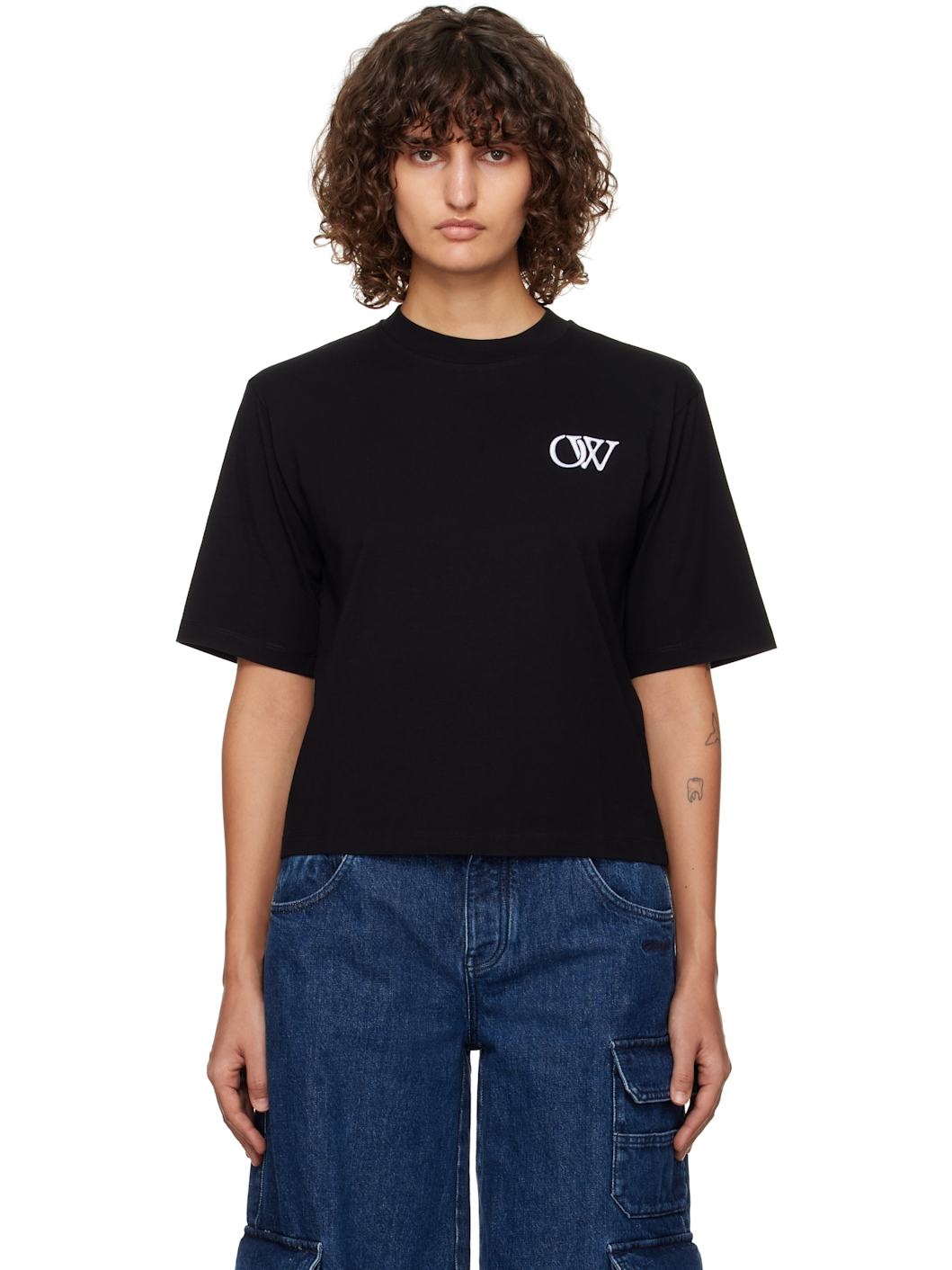 Black Embr 'OW' Boxy T-shirt - 1