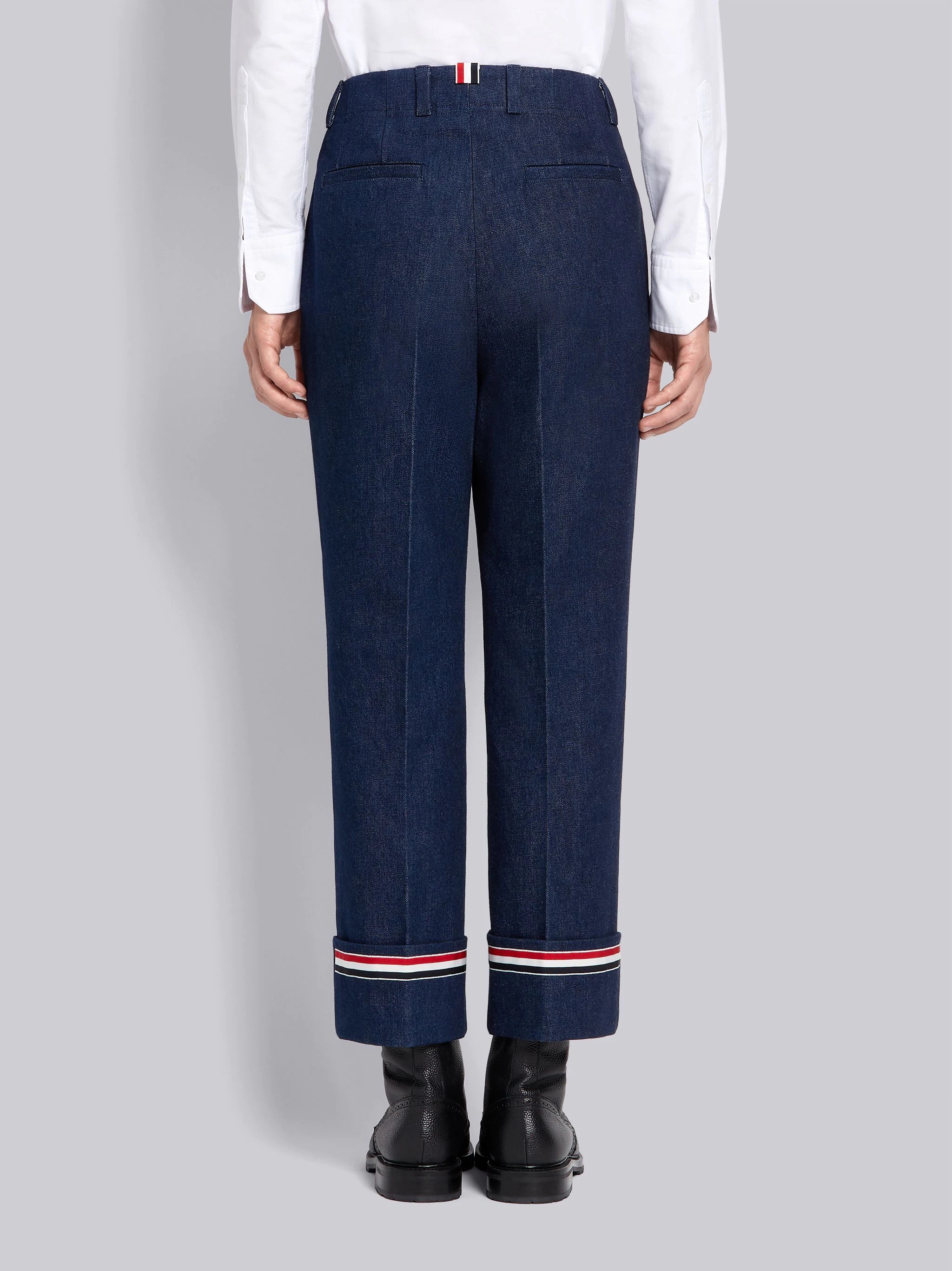Navy Washed Cotton Denim Deconstructed Cuffed Classic Trouser - 3