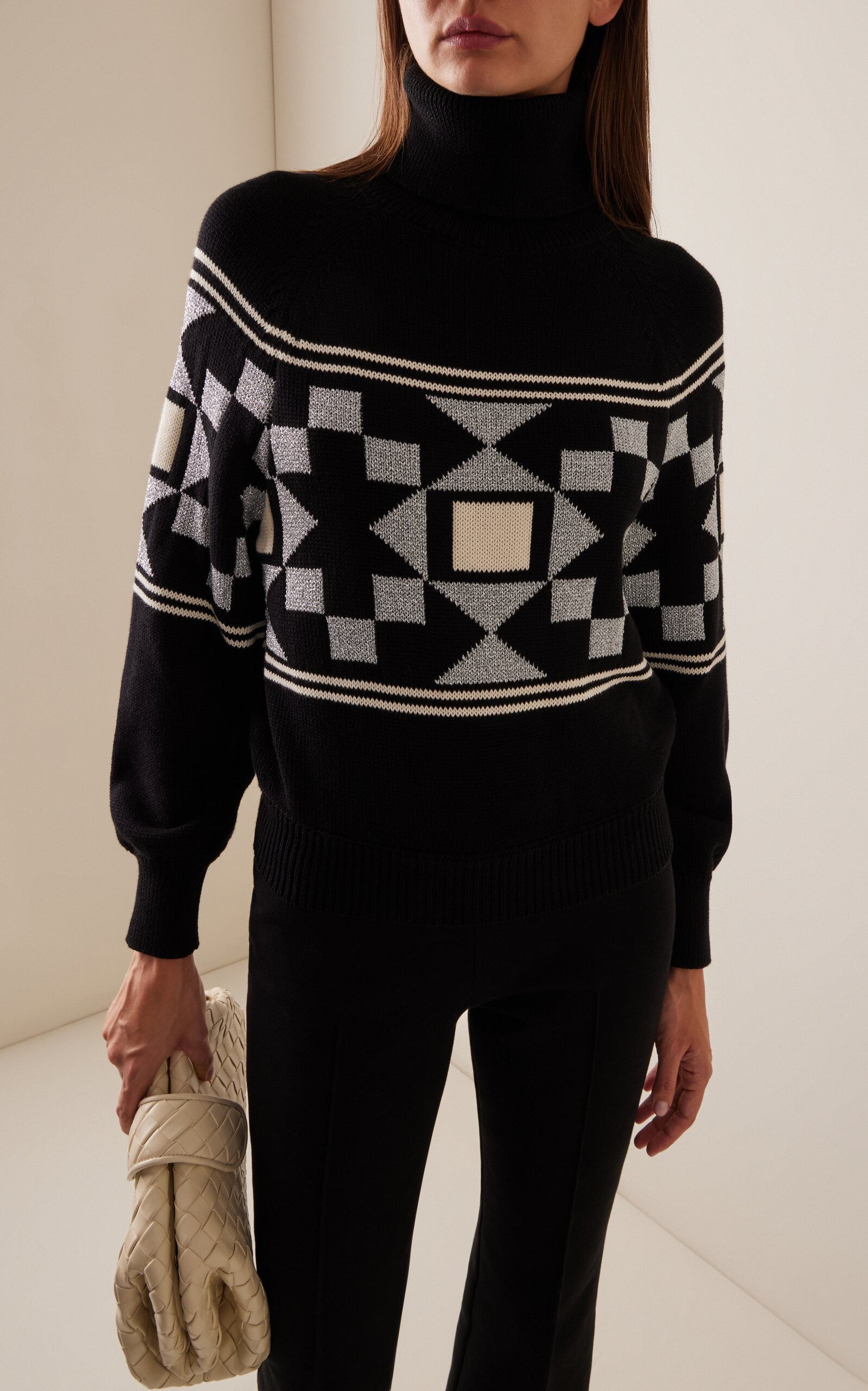Lara Fair Isle Cotton-Blend Turtleneck Sweater black - 2