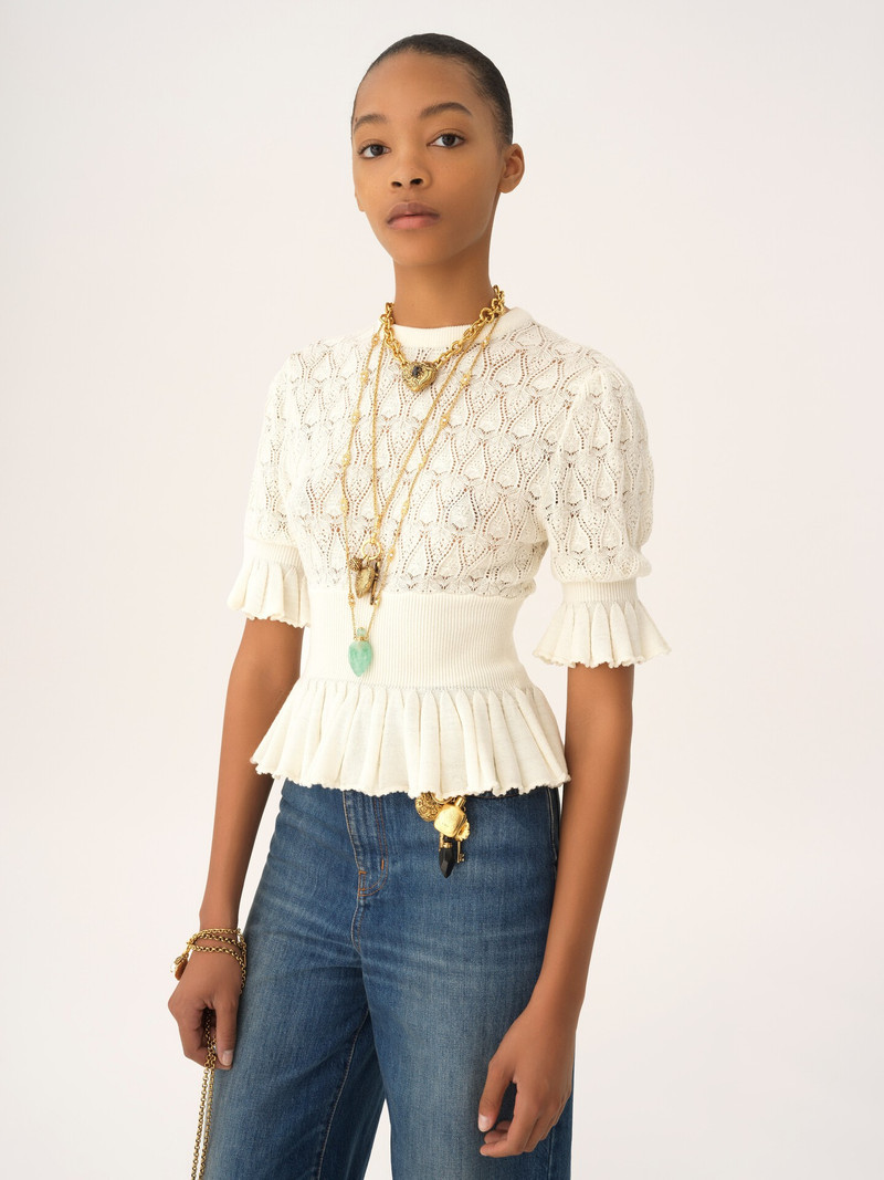 SHORT-SLEEVE RUFFLED SWEATER IN A WOOL-MIX KNIT 3