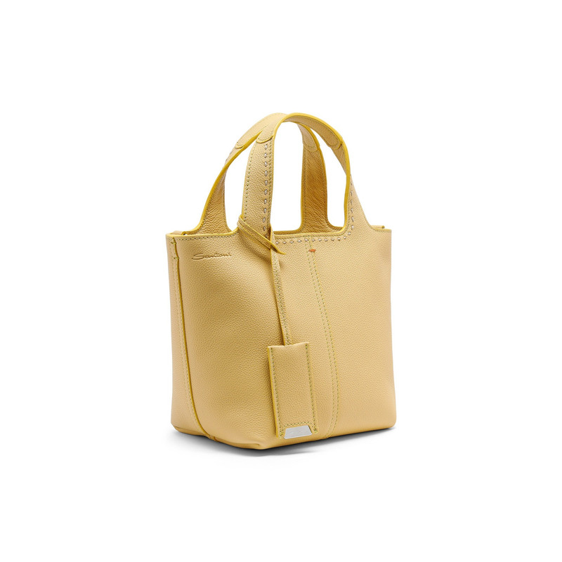 Santoni Yellow tumbled leather handbag outlook