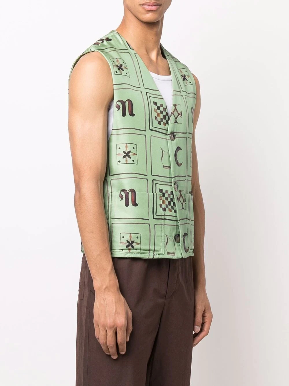 logo-print silk waistcoat - 3