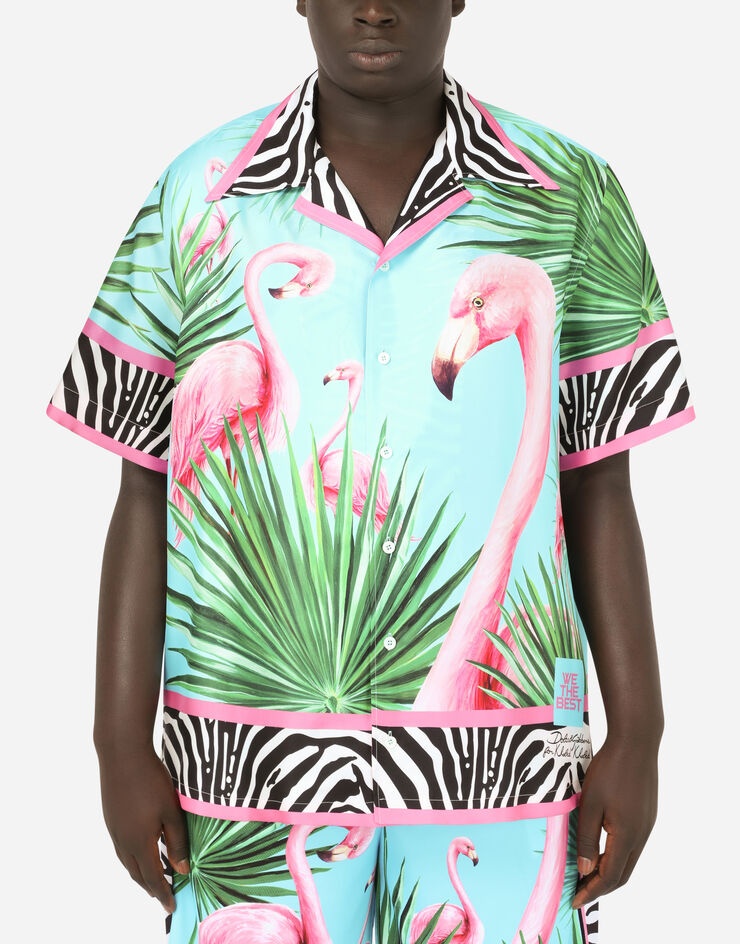 Flamingo-print cotton Hawaiian shirt - 6