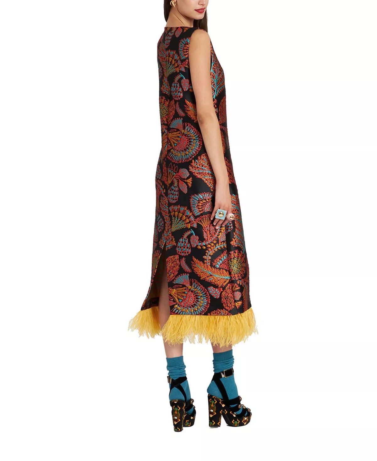 Column Dress (With Feathers) Jacquard Sicomore Black - 2