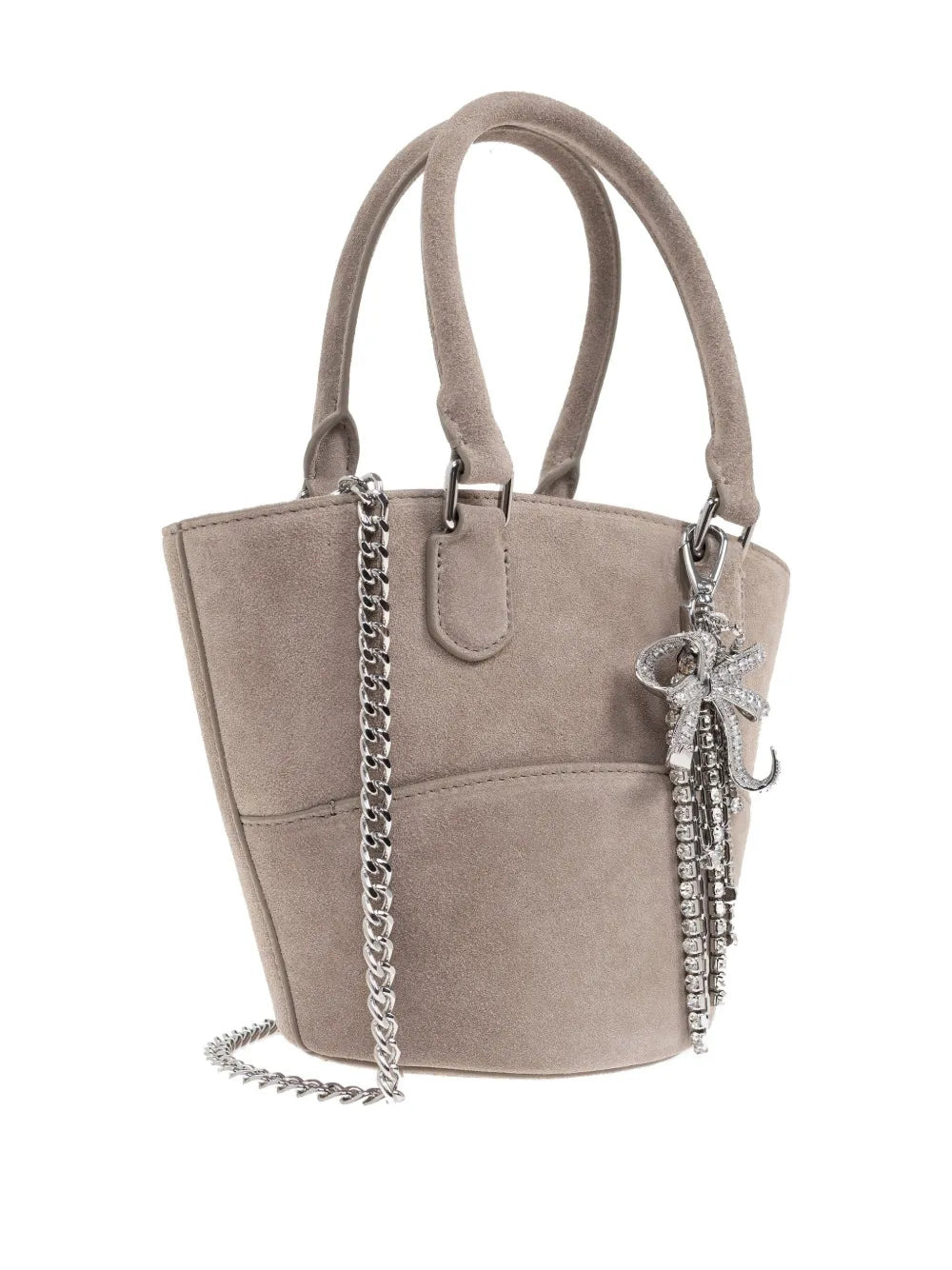 Self-Portrait Women Grey Suede Charm Tote - 3