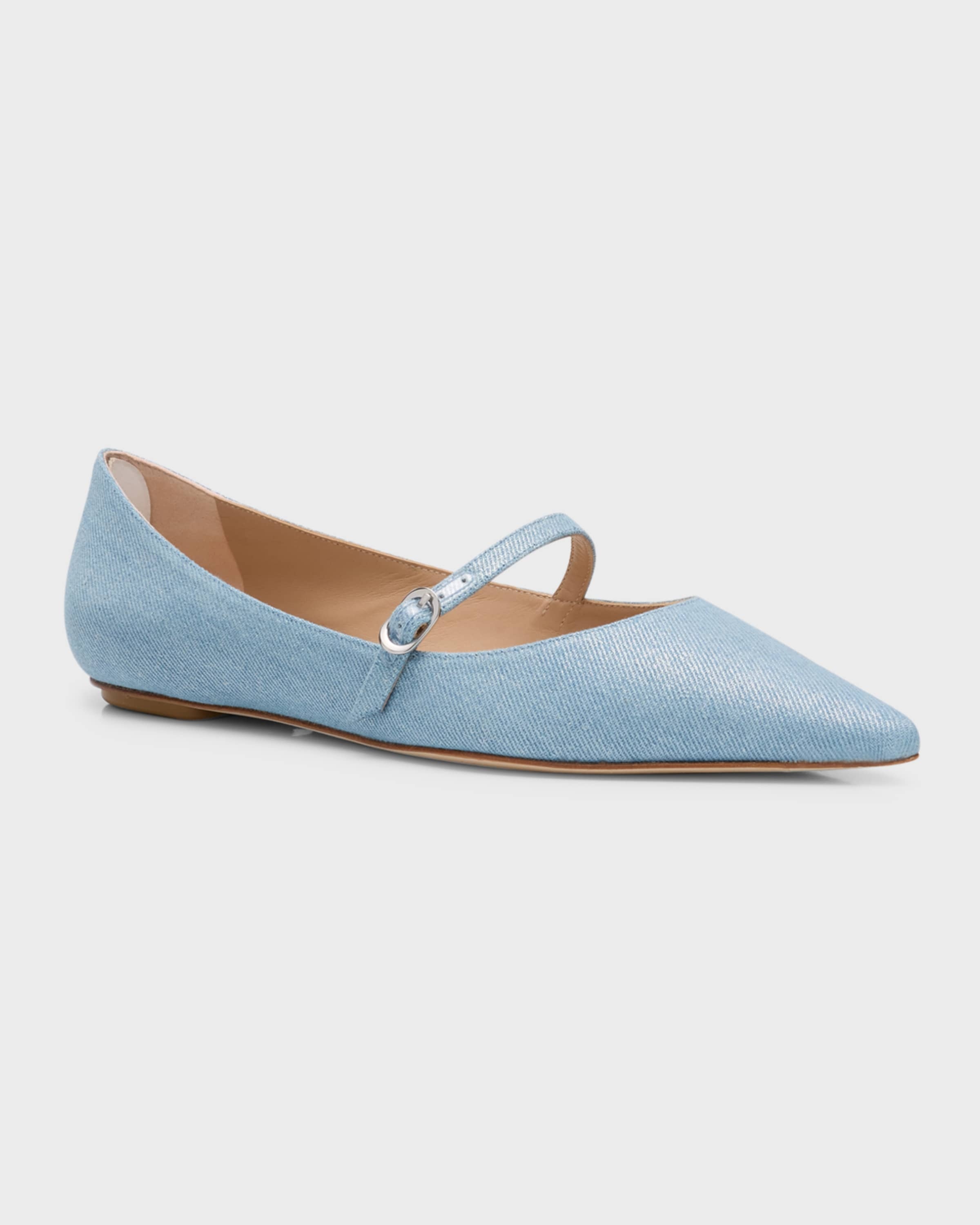 Emilia Metallic Denim Mary Jane Ballerina Flats - 5