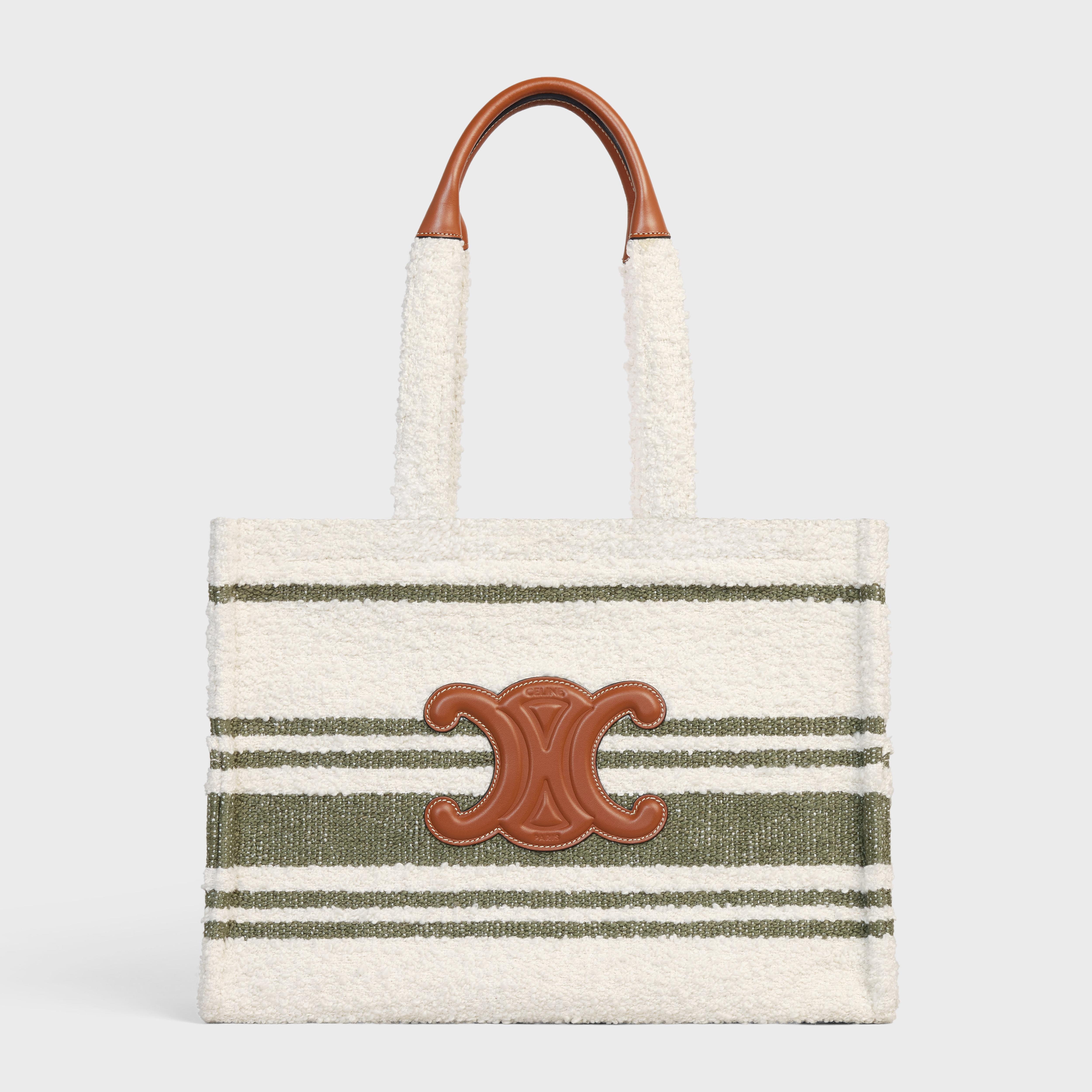 Large Cabas Thais in STRIPED TEXTILE AND CALFSKIN - 5
