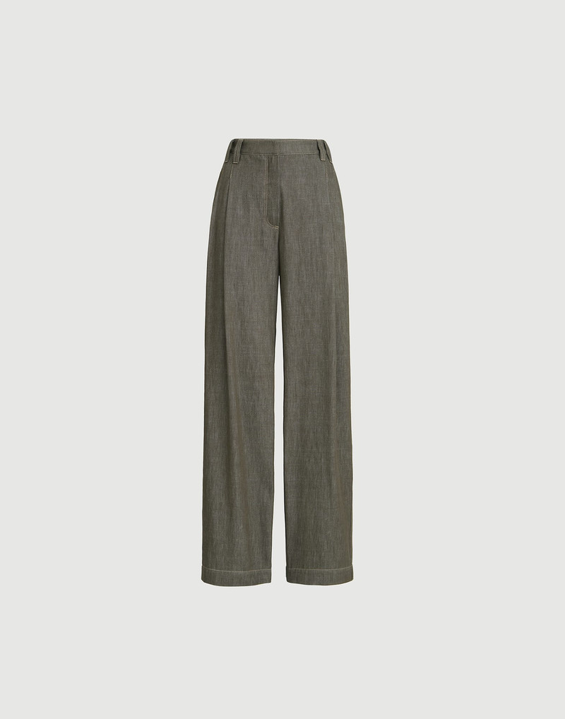 Denim-effect twill smart wide trousers with monili 1