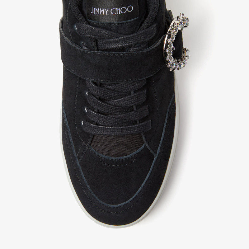 Osaka Lace Up Black Suede and White Calf Leather Low Top Trainers with Crystal Buckle 5