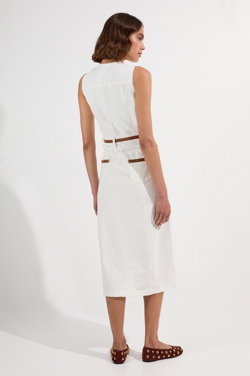 Denim & Faux Leather Tipping Sleeveless Midi Dress 5