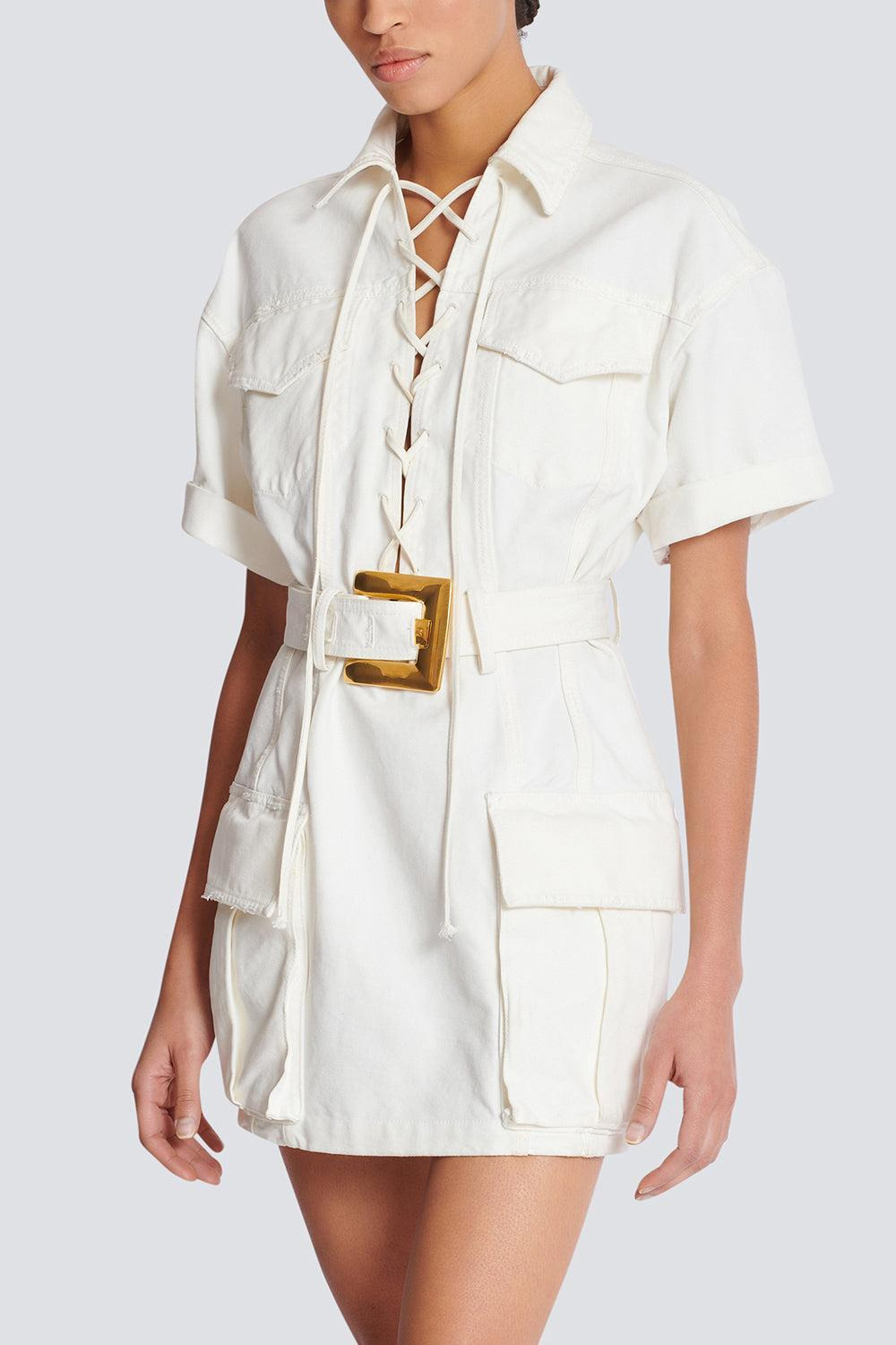 Lace-Up Canvas Dress - 4