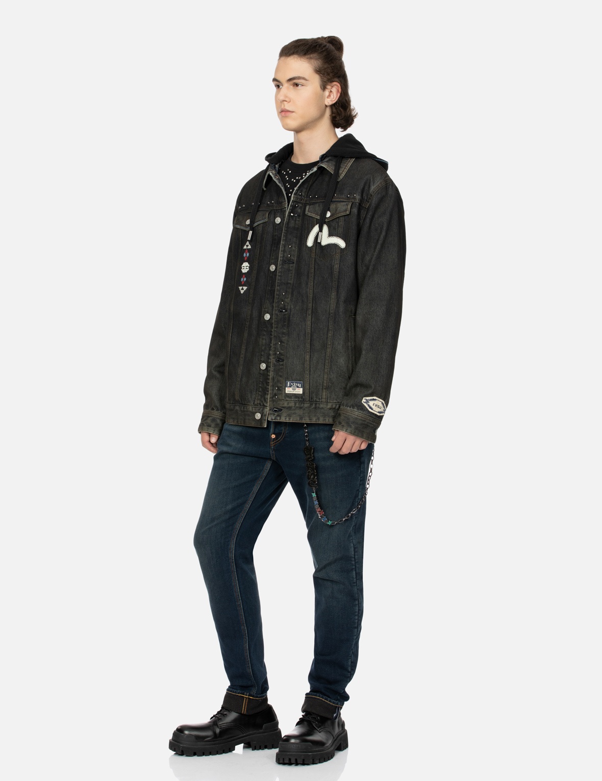ETHNIC-INSPIRED WHEEL OF WISDOM PRINT AND EMBROIDERY RELAX FIT DENIM JACKET - 4