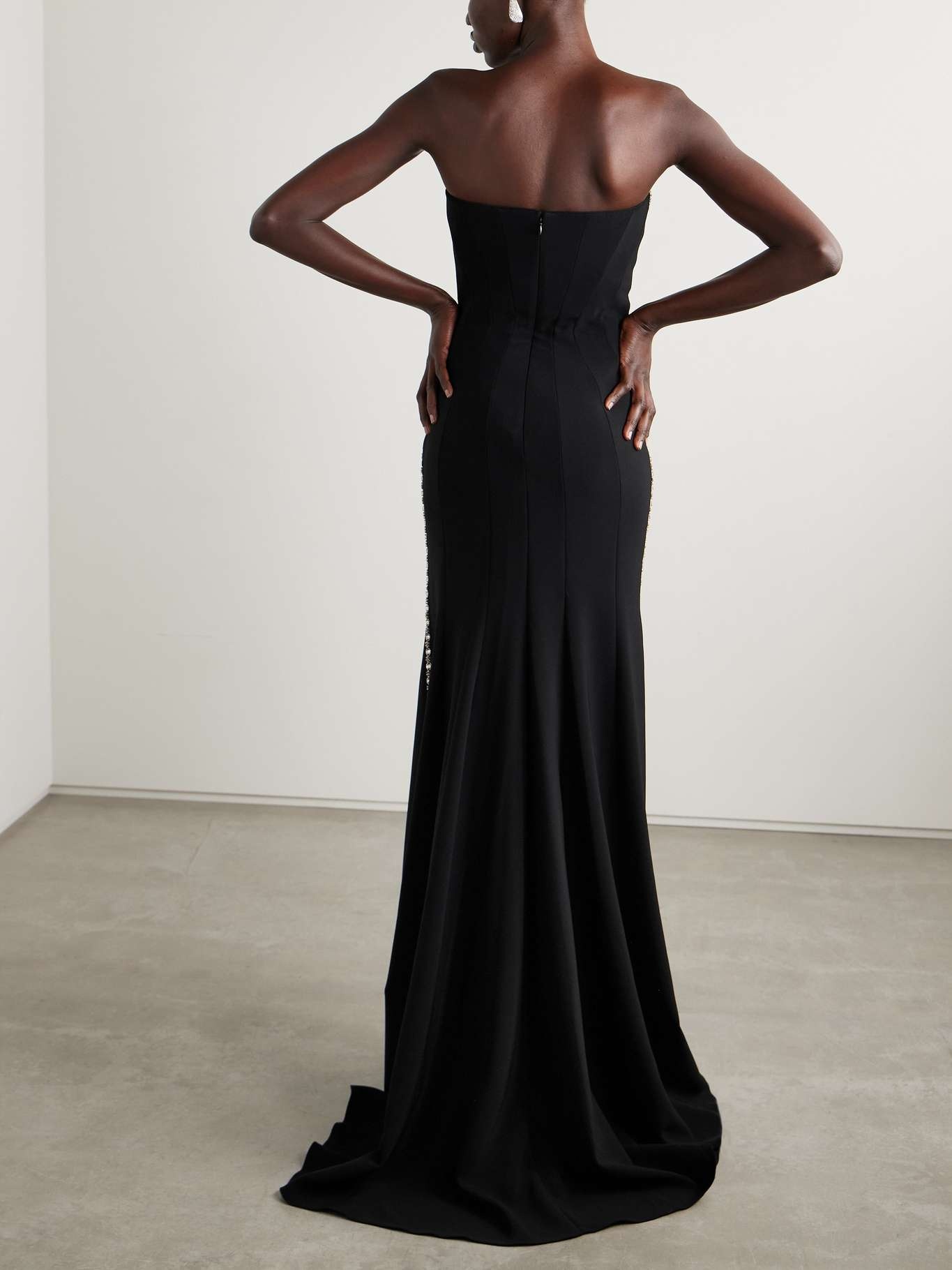 Strapless embellished crepe gown Black - 3