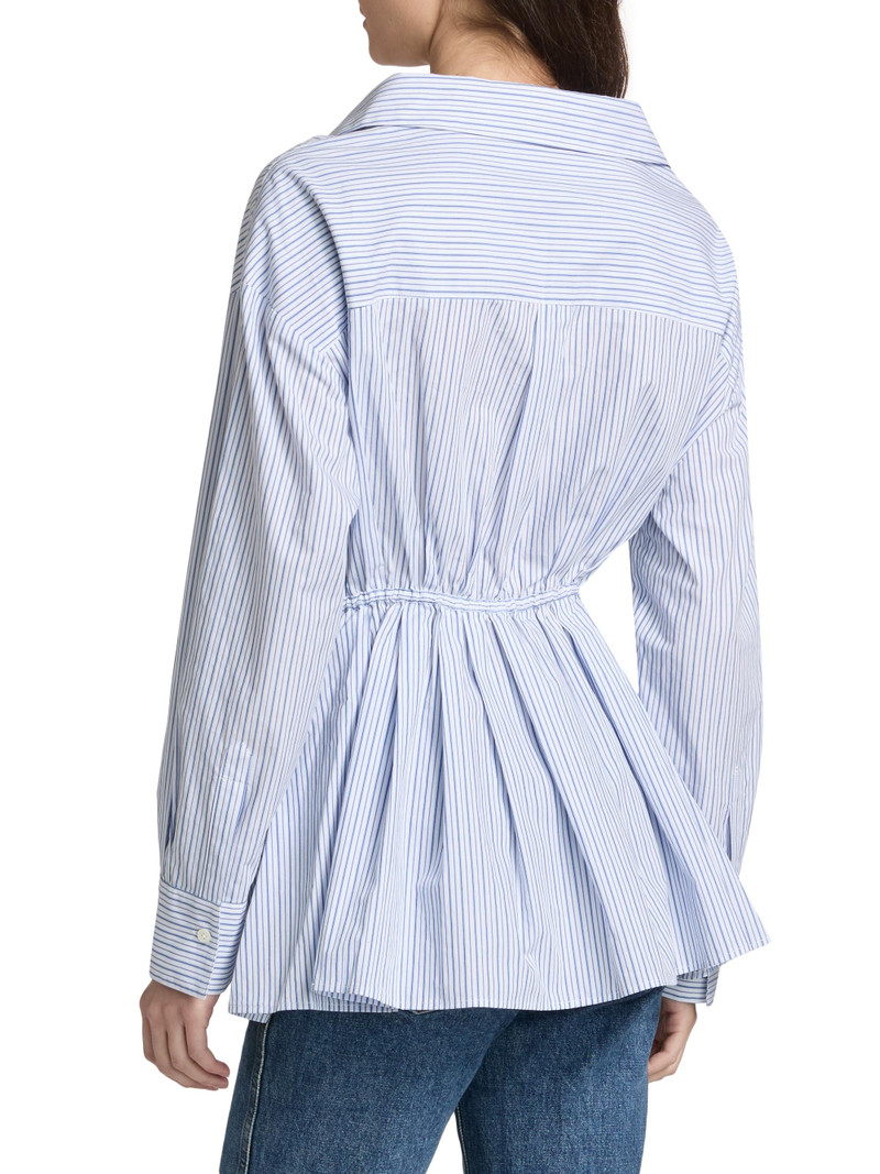 Women's Falling Off The Shoulder Poplin Shirt - Blue Stripe 5