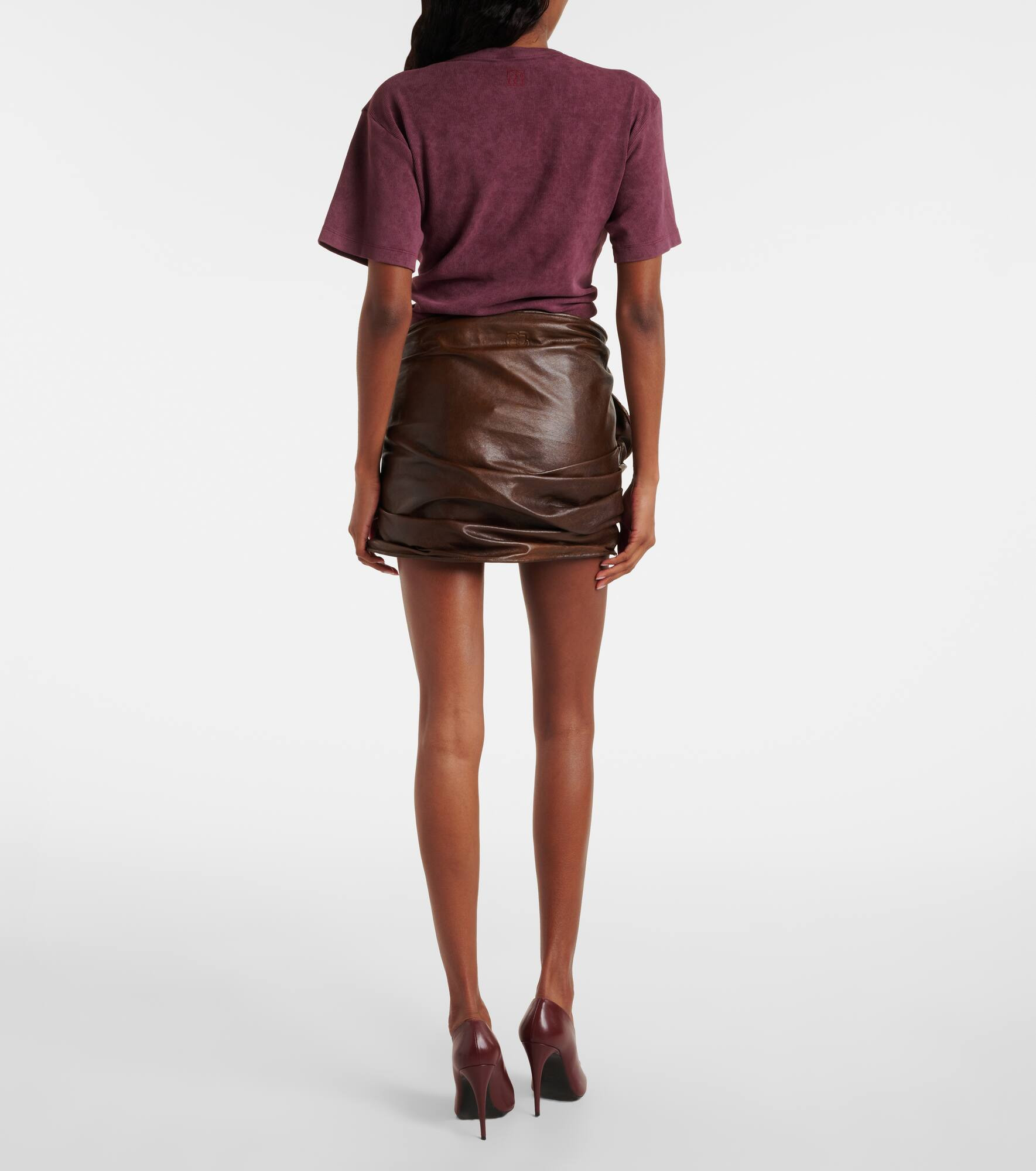 Gathered leather miniskirt - 3