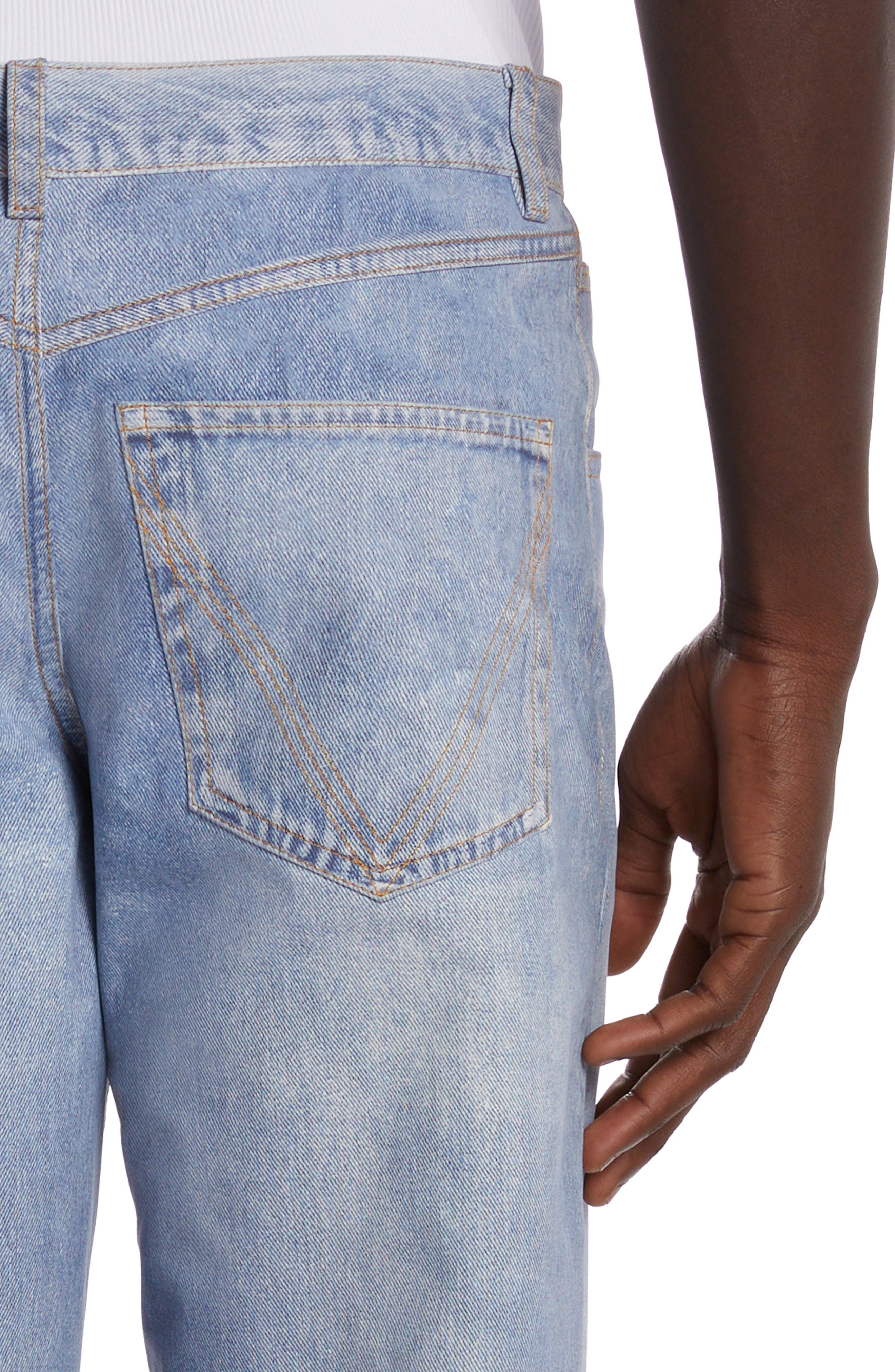 Denim Print Straight Leg Leather Pants - 4