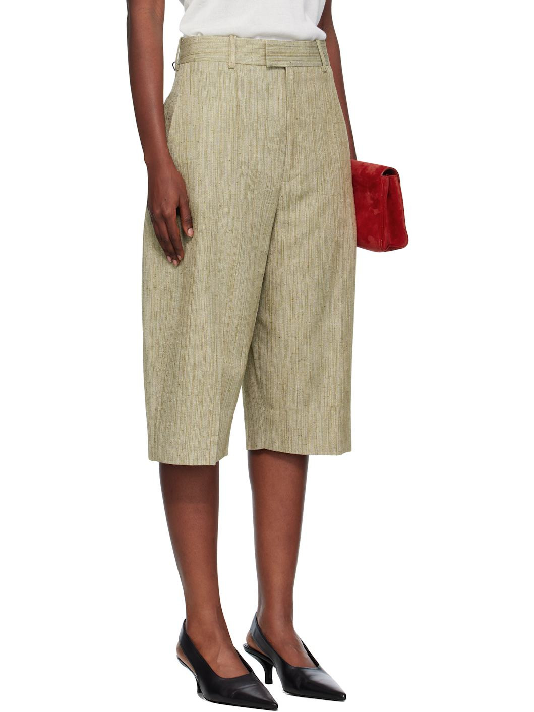 Khaki Viscose Silk Culotte Shorts - 2