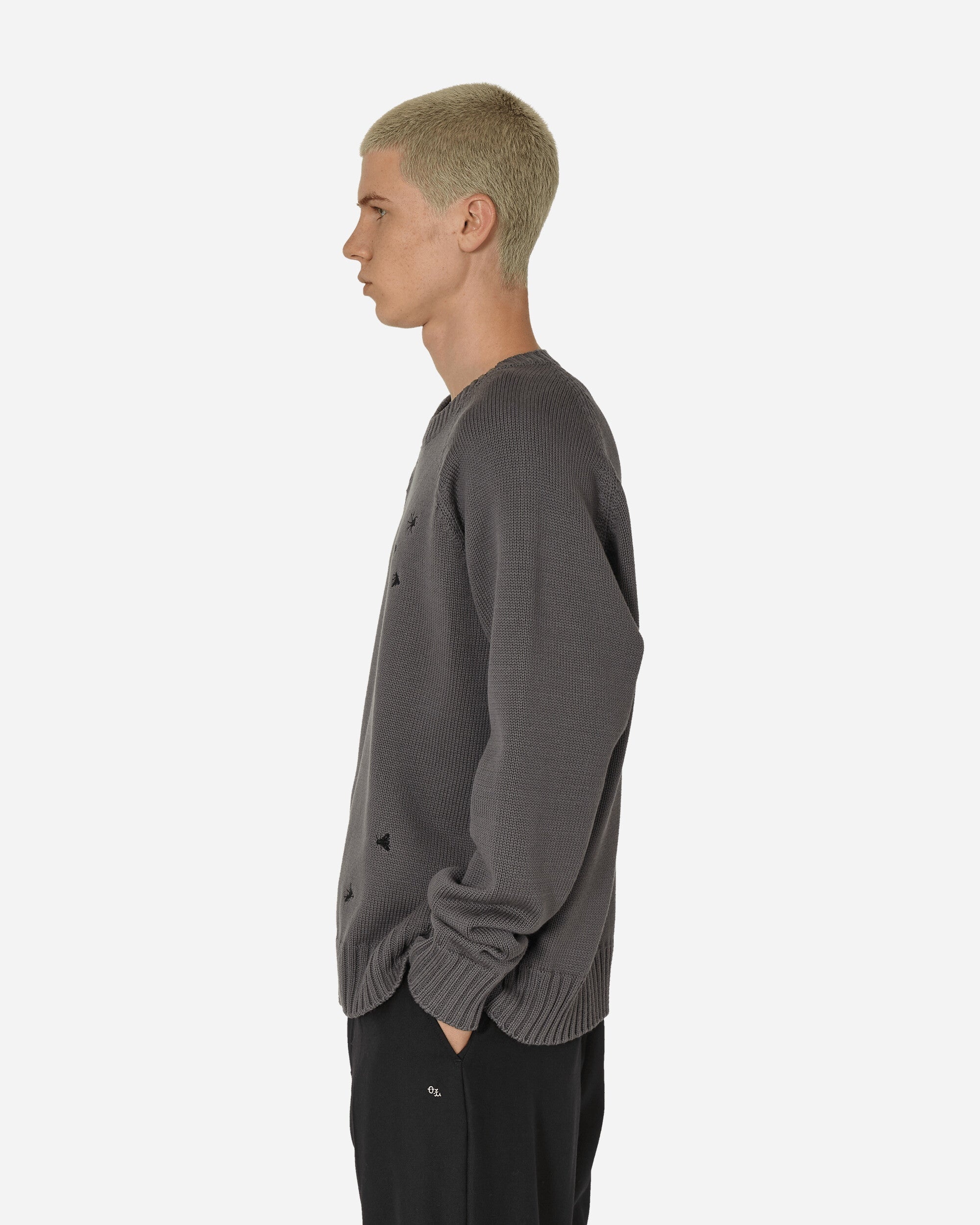 Embroidered Crewneck Sweater Grey - 2