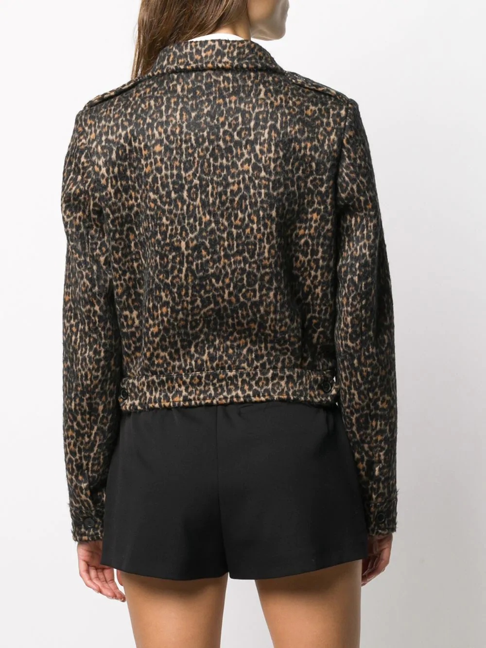 cropped leopard print jacket - 4