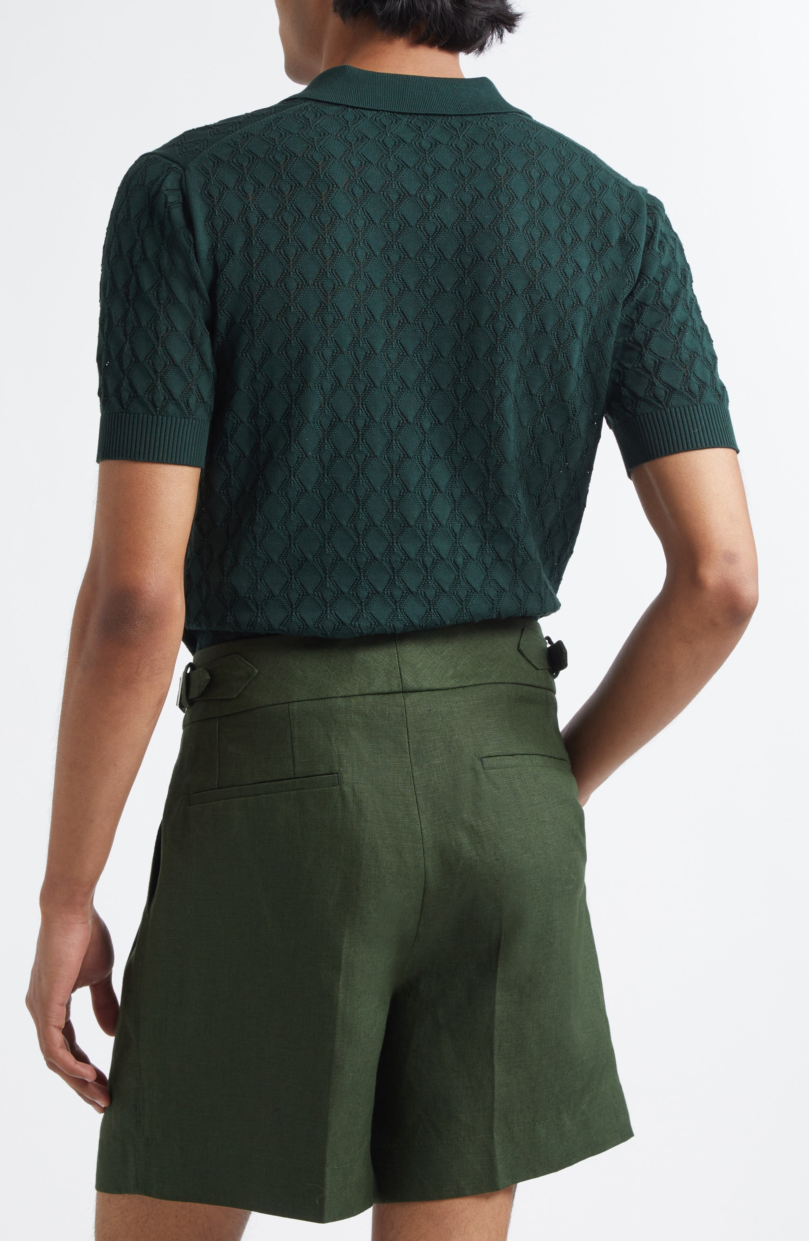 Dolce&Gabbana Openwork Polo Sweater in V7312 Dark Green at Nordstrom - 3