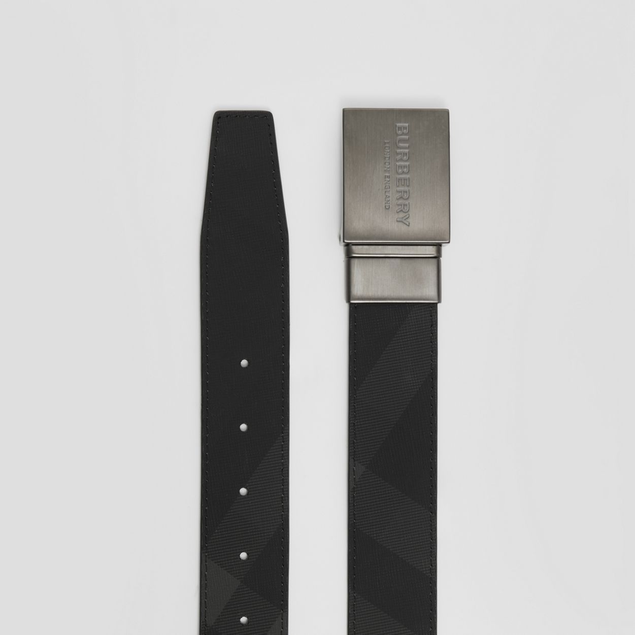 Reversible Plaque Buckle Check and Leather Belt - 6