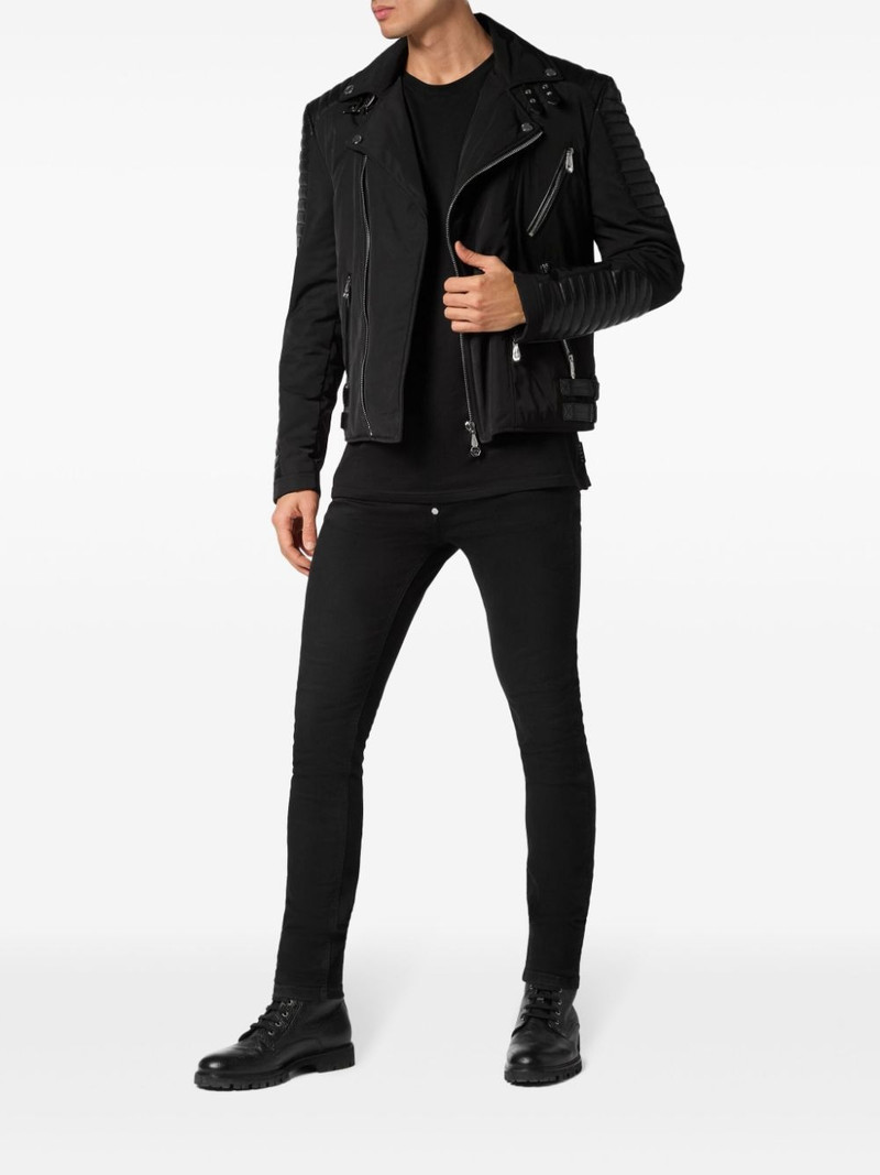 PHILIPP PLEIN padded-detail leather biker jacket outlook