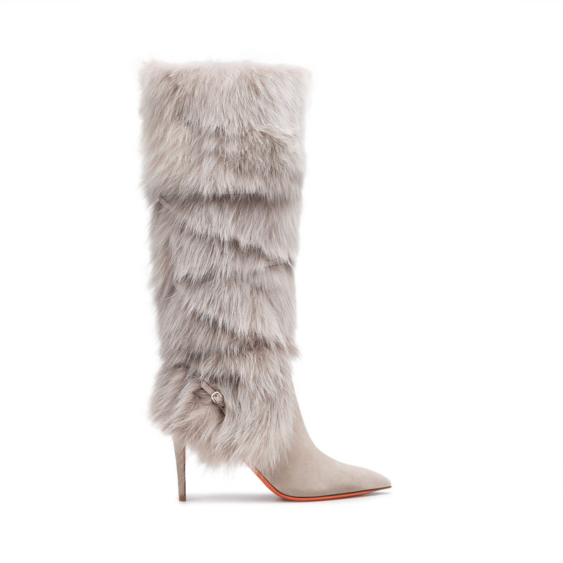 Women's natural leather and fox high-heel boot 1
