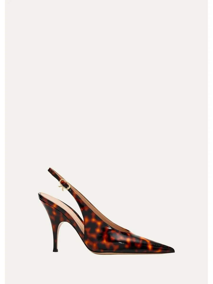 95mm Sofia Tortoiseshell Patent Leather Slingback Pumps - 1
