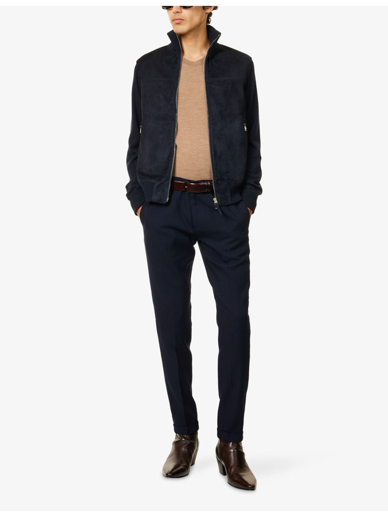 TOM FORD Zip-Through Hybrid Suede and Wool Knit Cardigan outlook