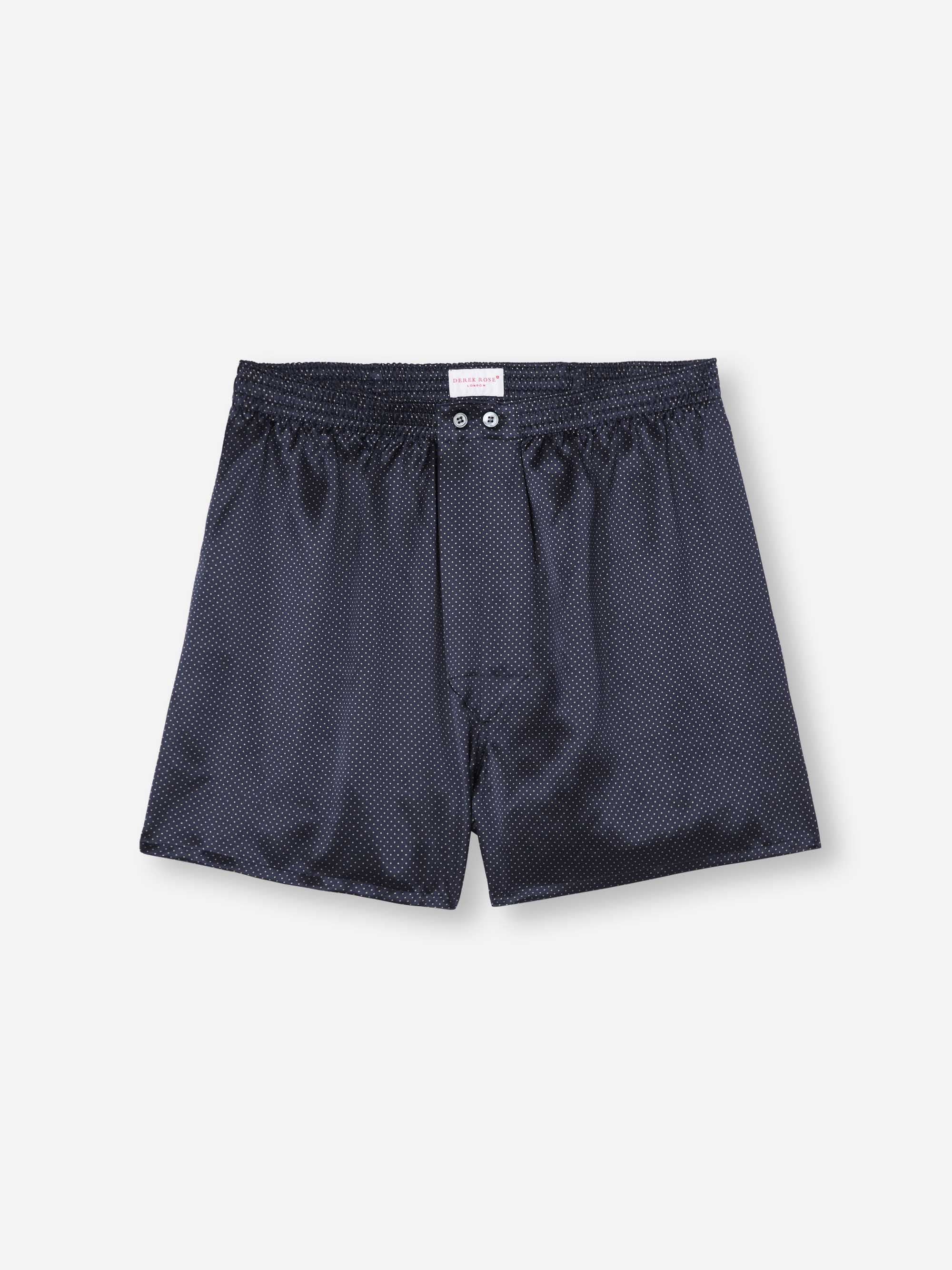 Men's Classic Fit Boxers Silk Satin Navy Micro Dot Print - 2