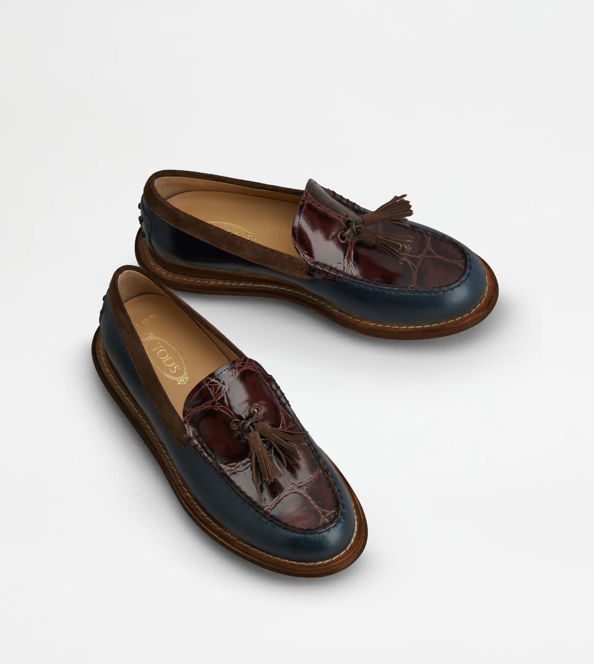 LOAFERS IN LEATHER - BLUE, BROWN - 3