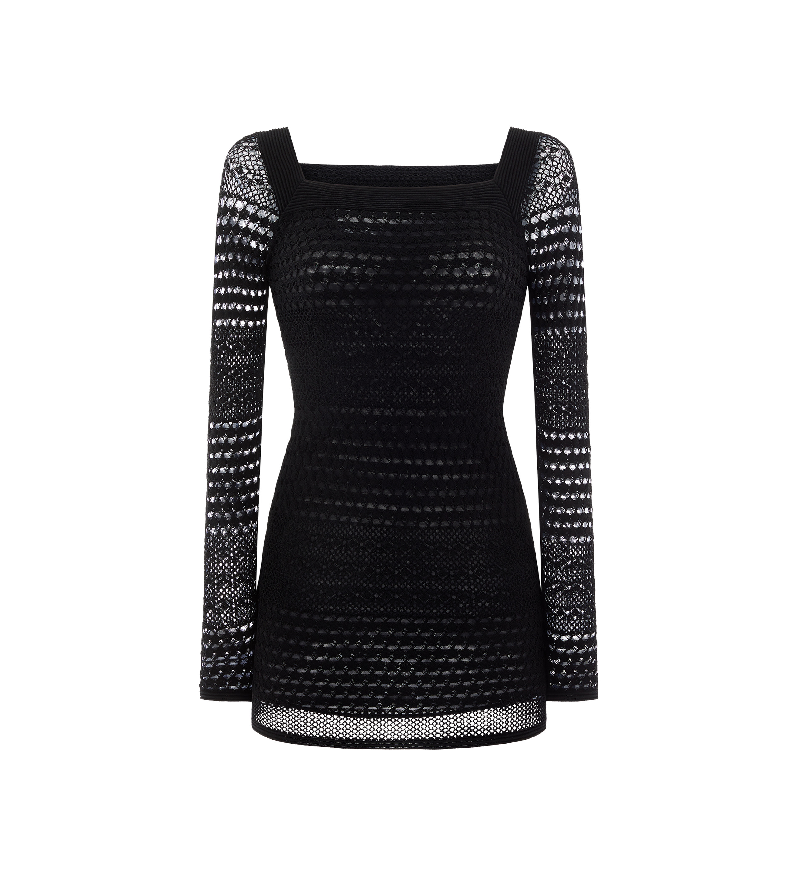 OPENWORK STRETCH VISCOSE KNIT MINI DRESS - 1