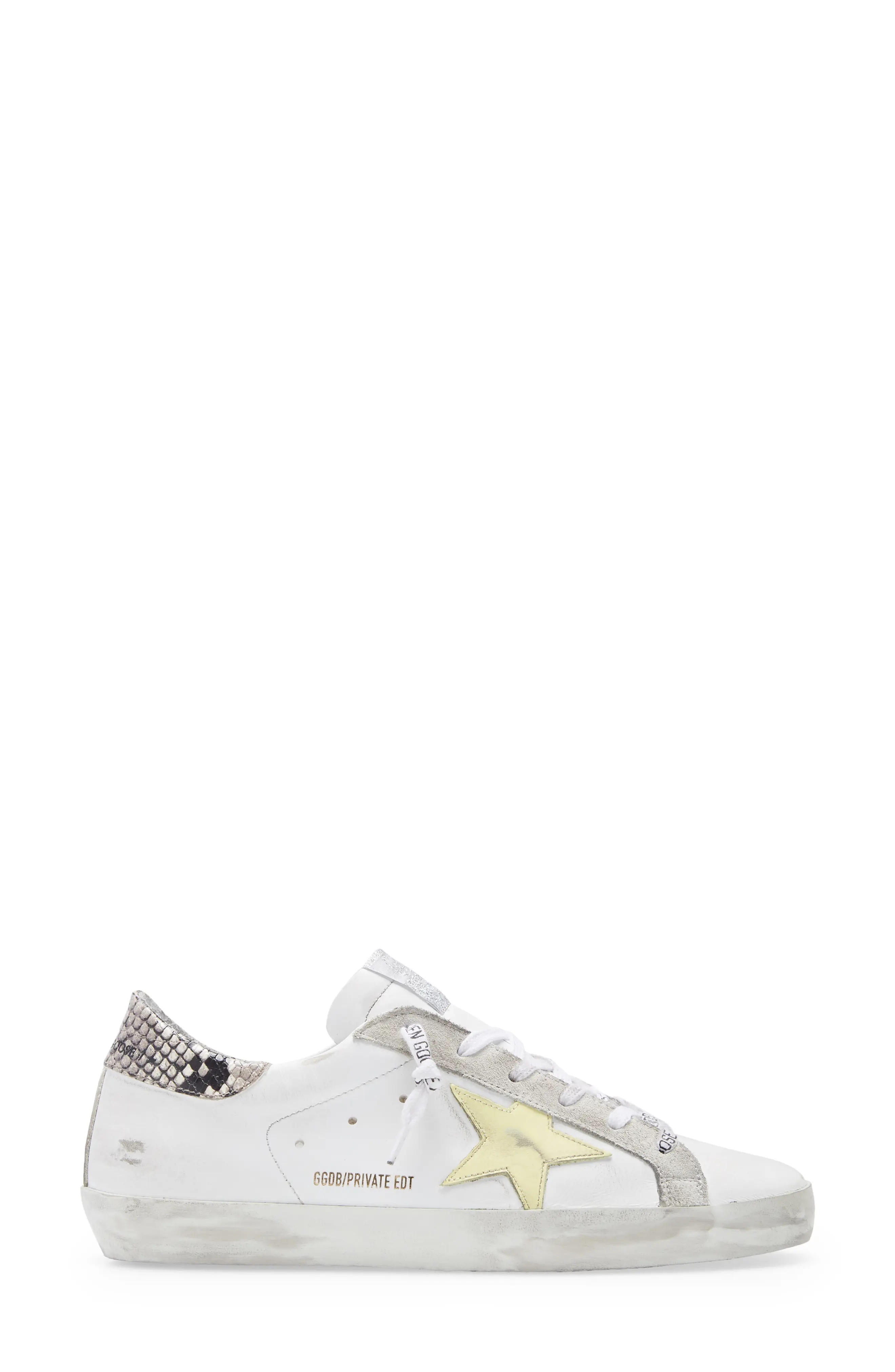 Super-Star Low Top Sneaker in White Leather/Pale Yellow - 3