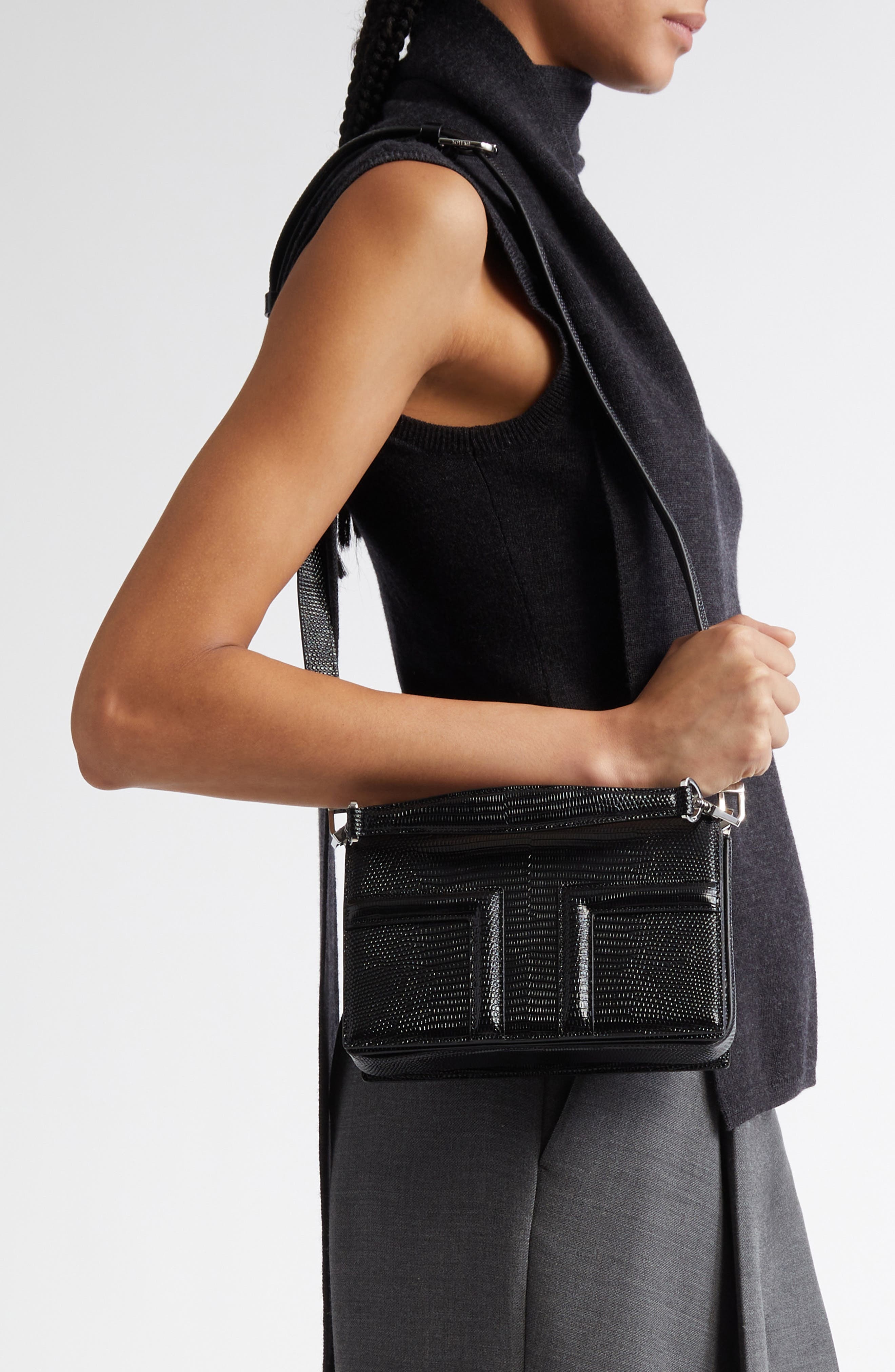 TOTEME Mini T-Flap Lizard Embossed Leather Top Handle Bag in Black at Nordstrom - 3