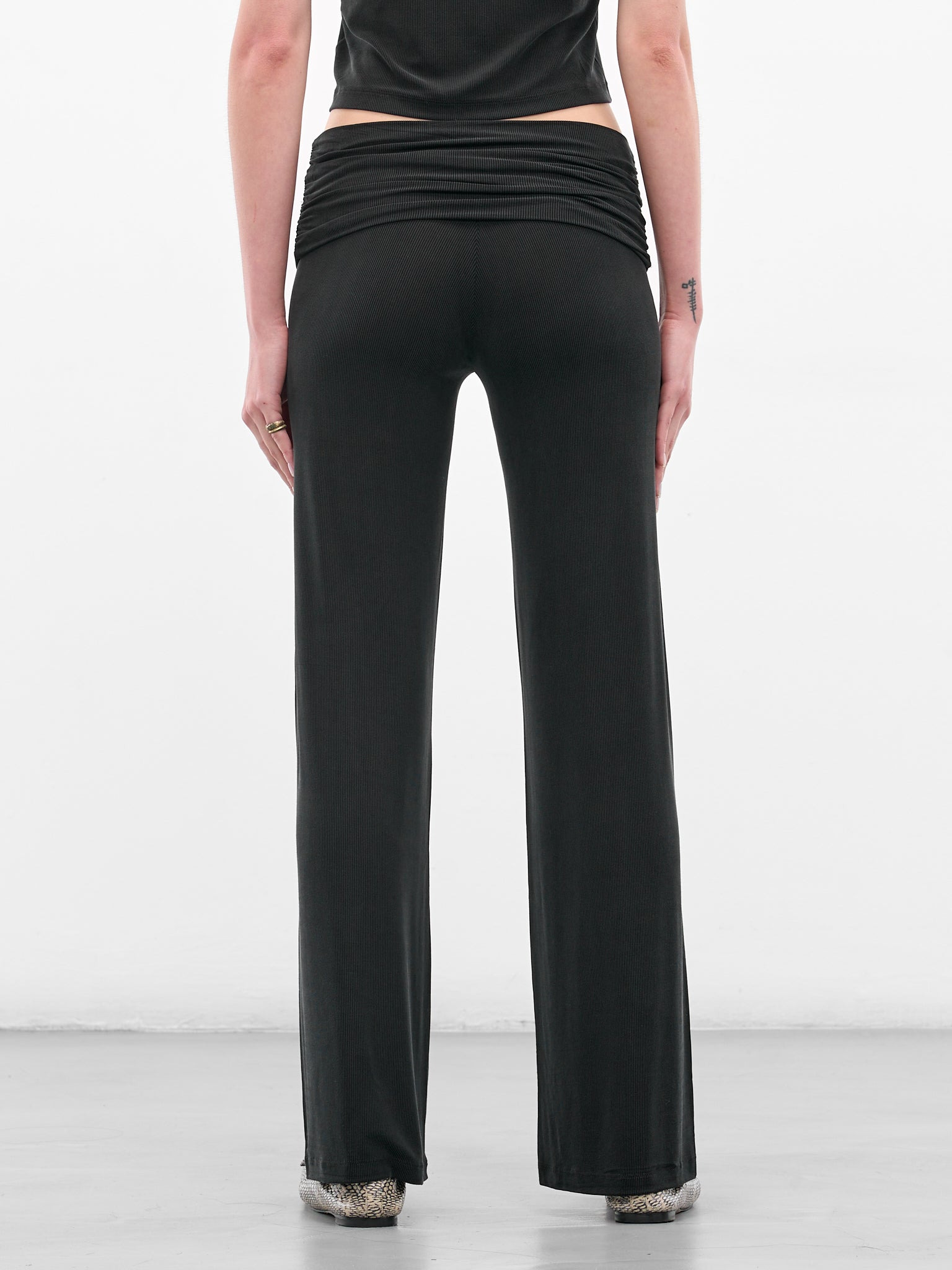 Black Ruched Fold Over Pants - 2