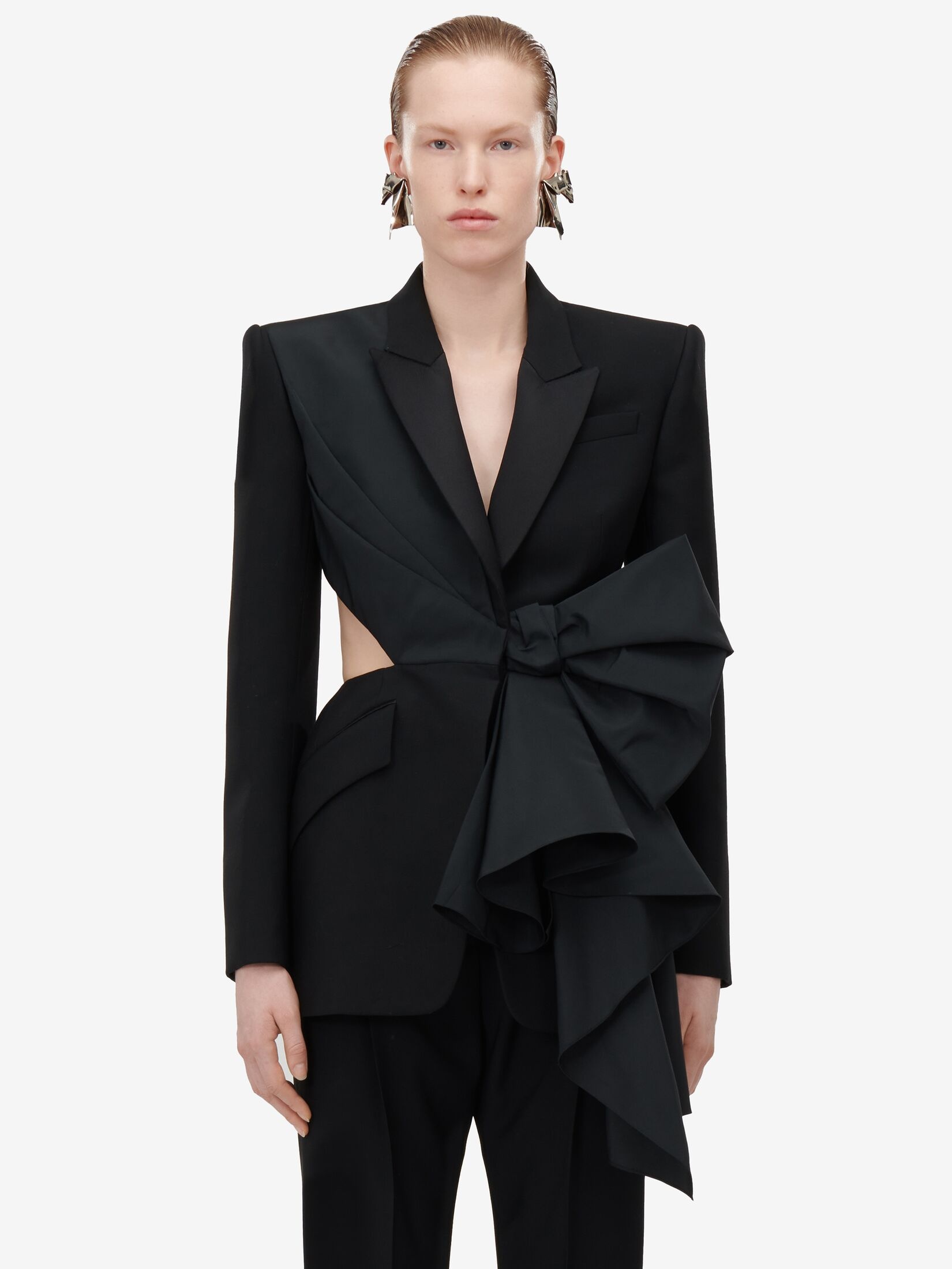 Women's Bow Slashed Jacket in Black - 6