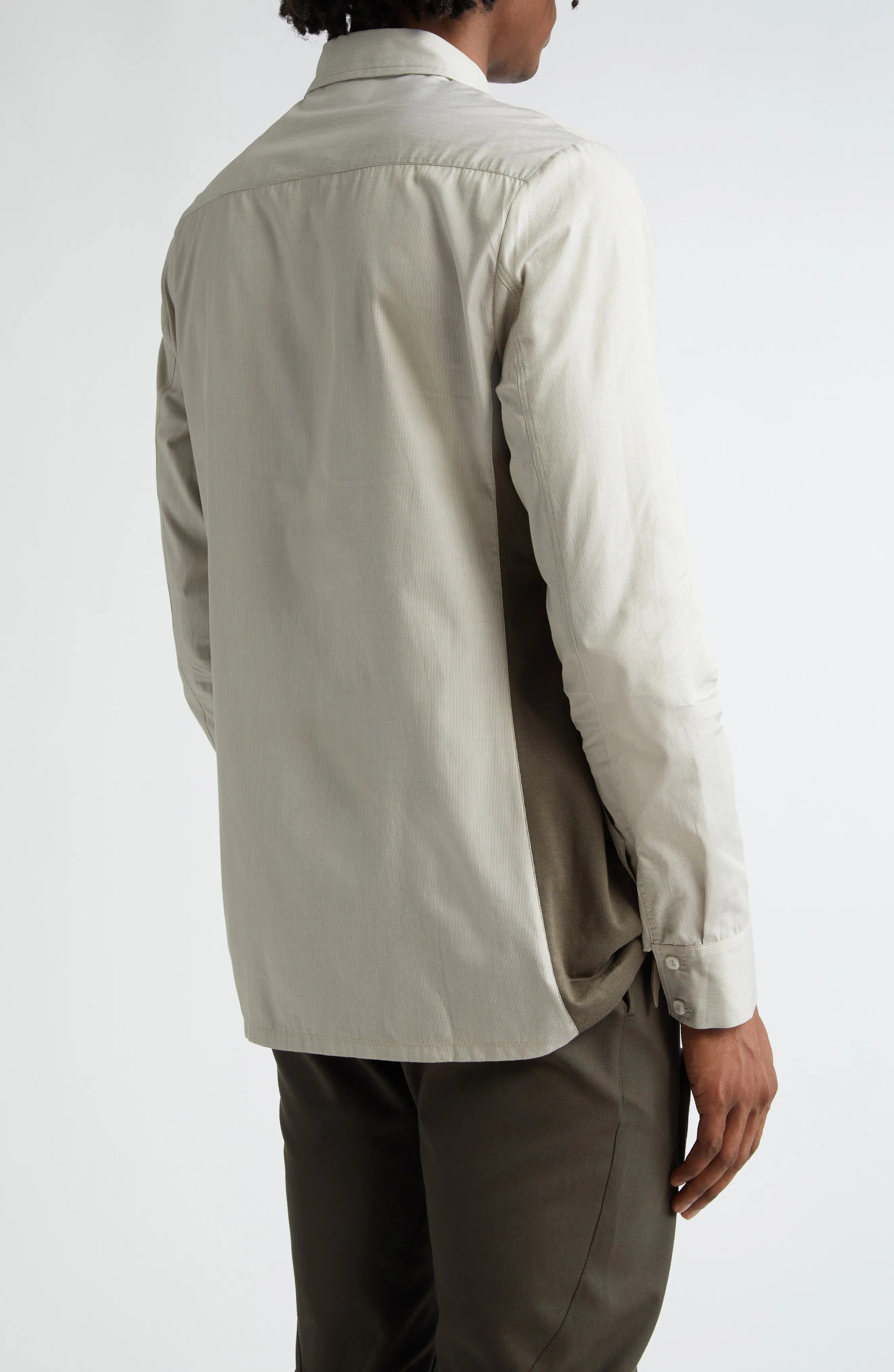 Rino Twisted Jersey Button-Up Shirt in Moss Green Stripe /Taupe - 3