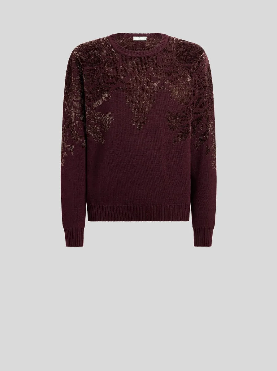 WOOL-BLEND JACQUARD SWEATER WITH CHENILLE MOTIF - 1