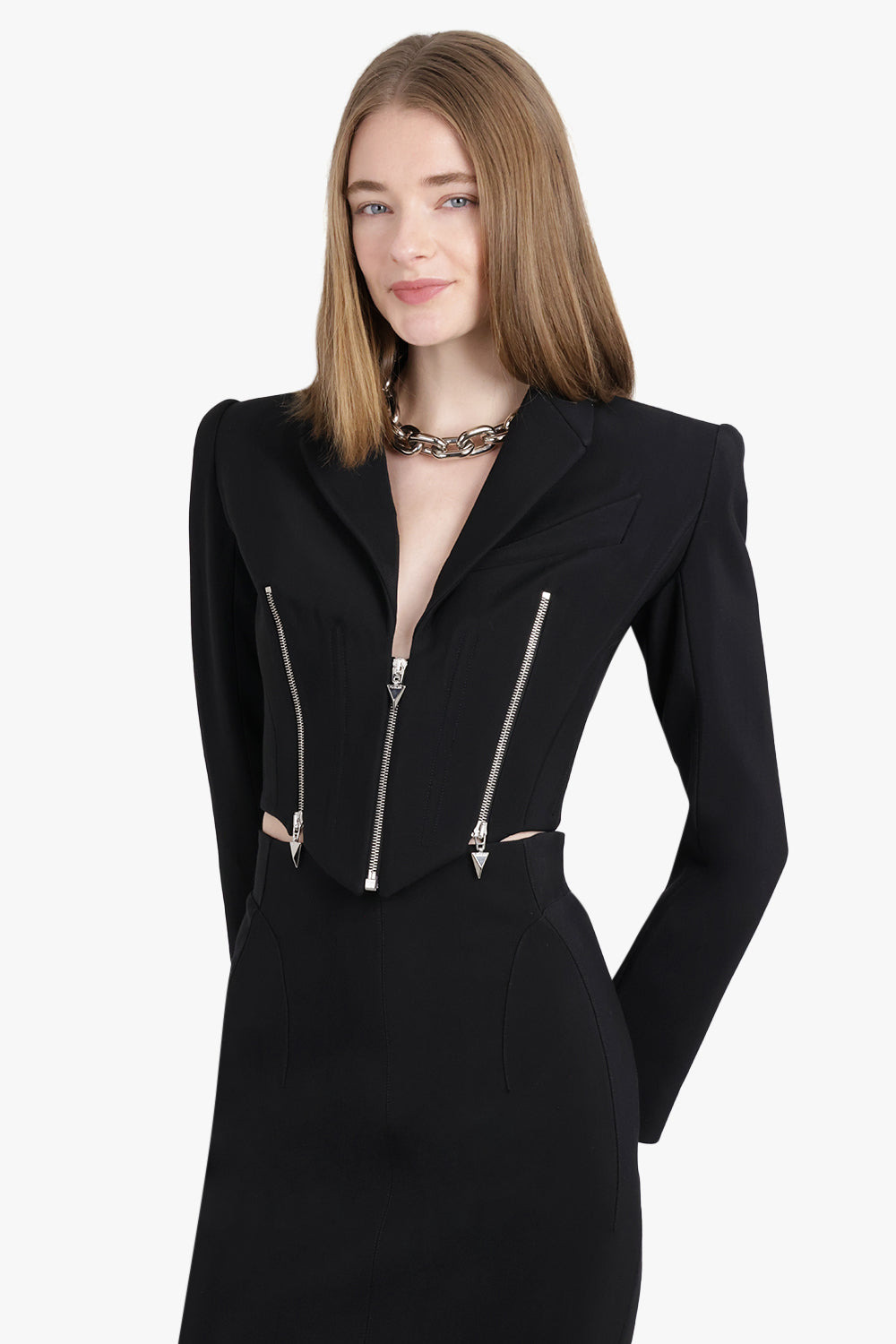 CROP SINGLE BREASTED ZIP JACKET | BLACK - 3
