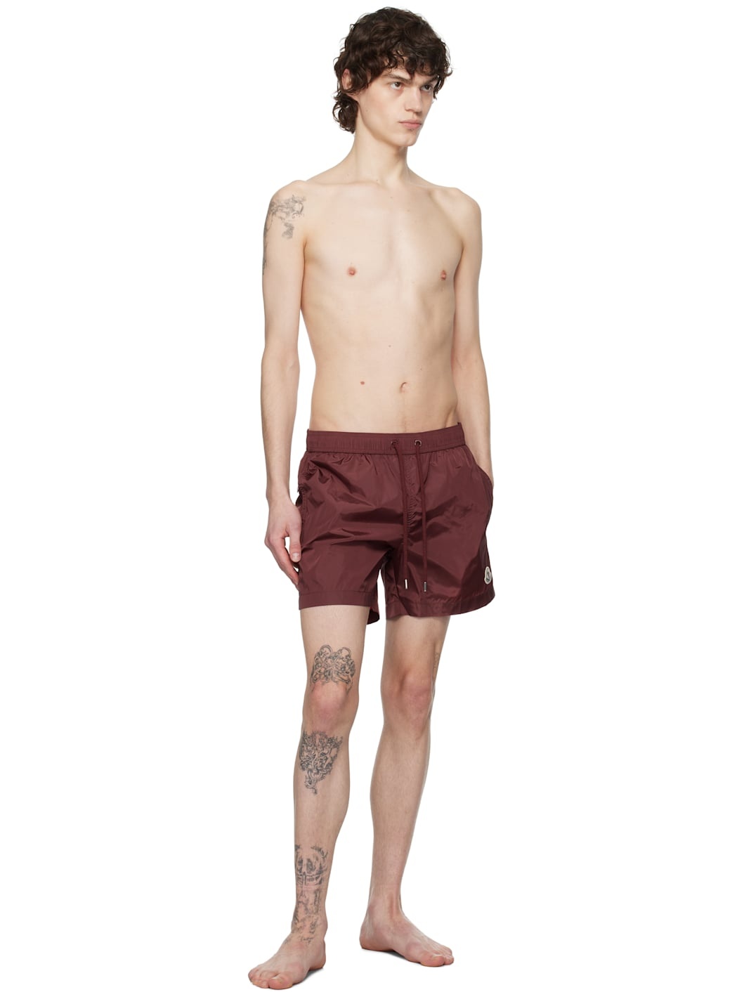 Burgundy Logo Patch Swim Shorts - 4