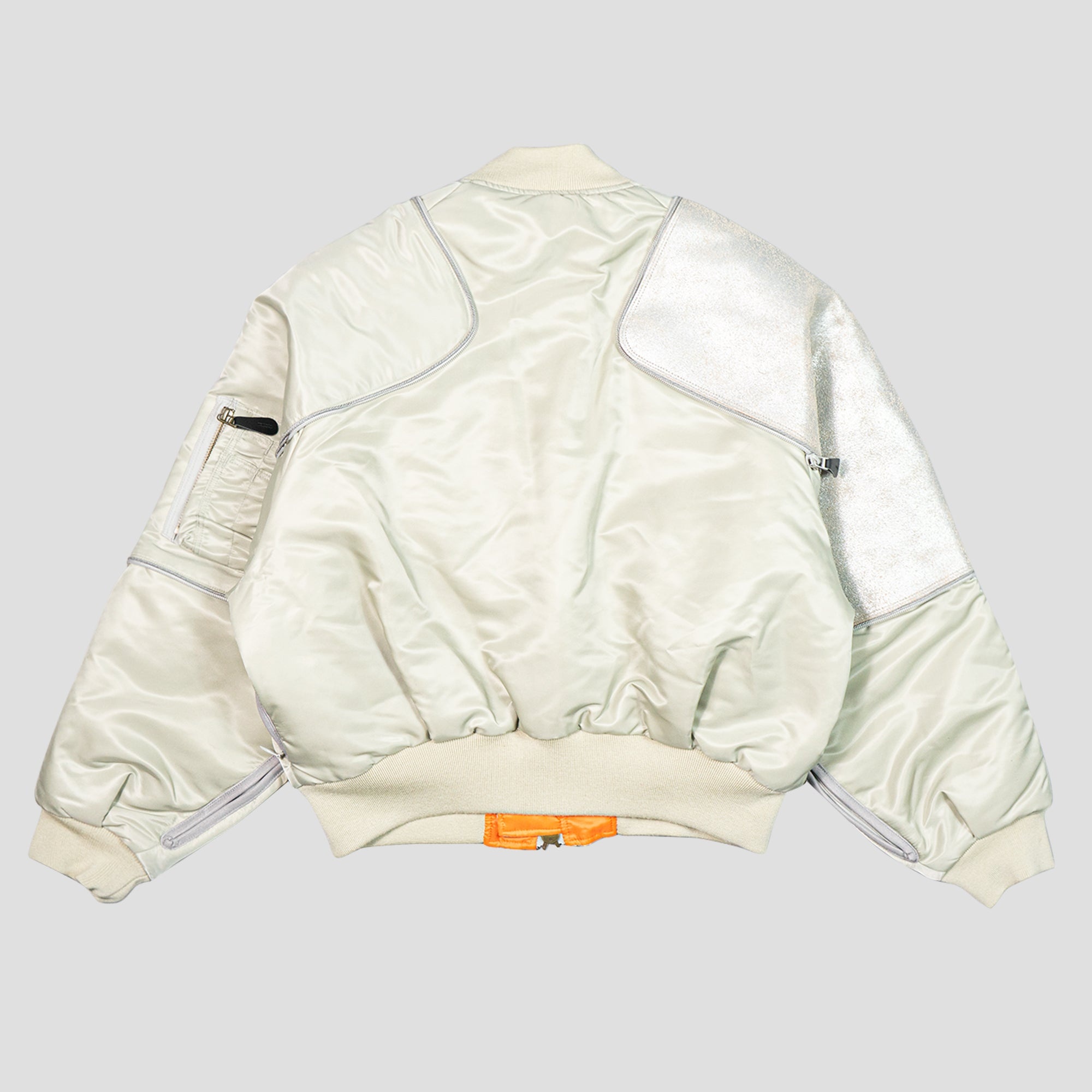 Sham Convertible Cracked Leather-Trimmed Shell Bomber Jacket