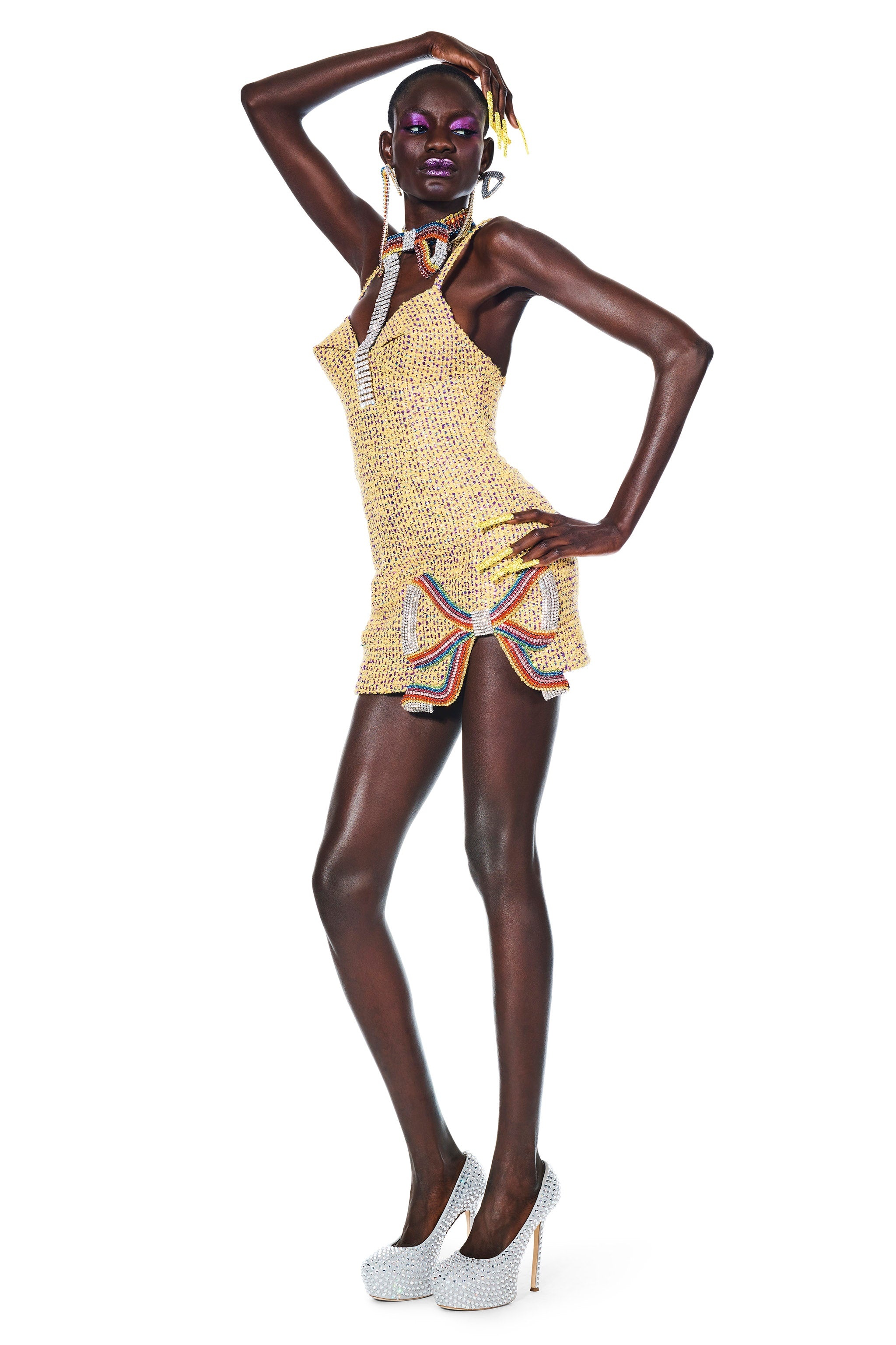 EMBROIDERED CRYSTAL BOW MINI DRESS - 6