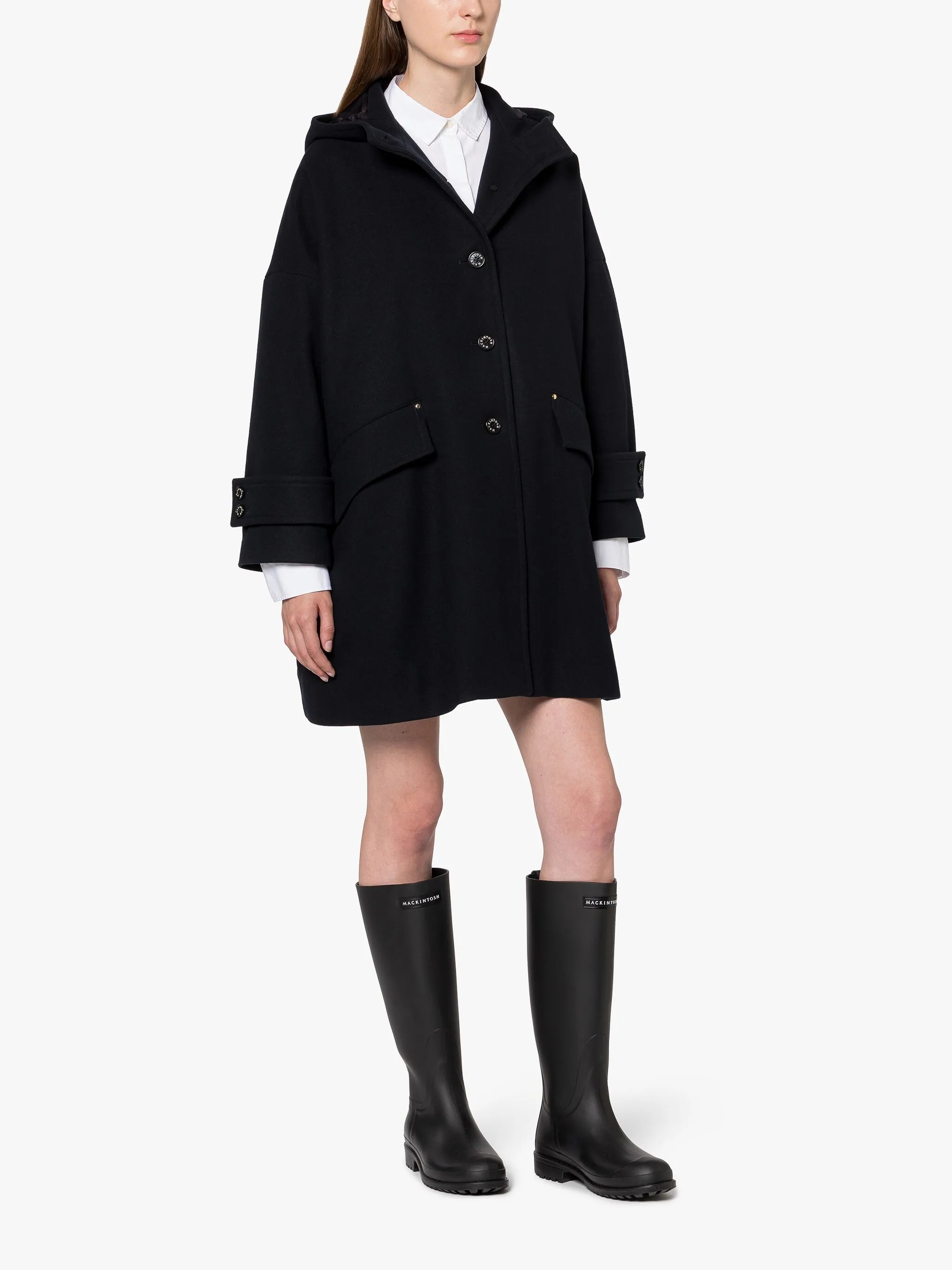 HUMBIE HOOD NAVY WOOL OVERCOAT - 2
