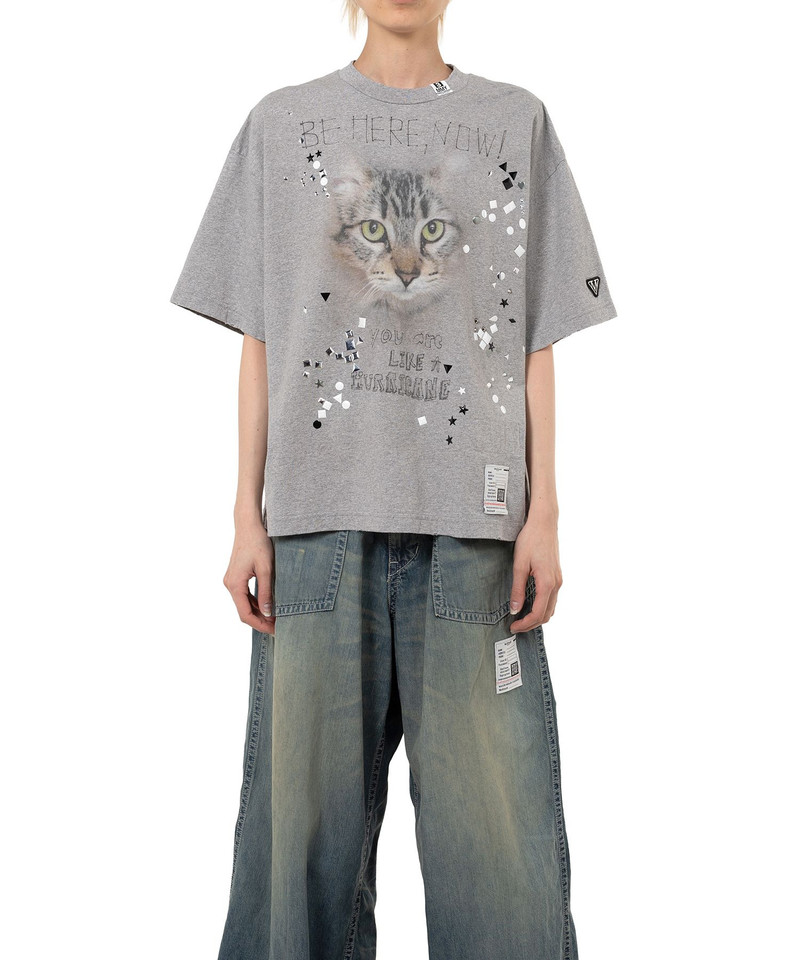 Cat Printed Embellished Distressed T-Shirt 14