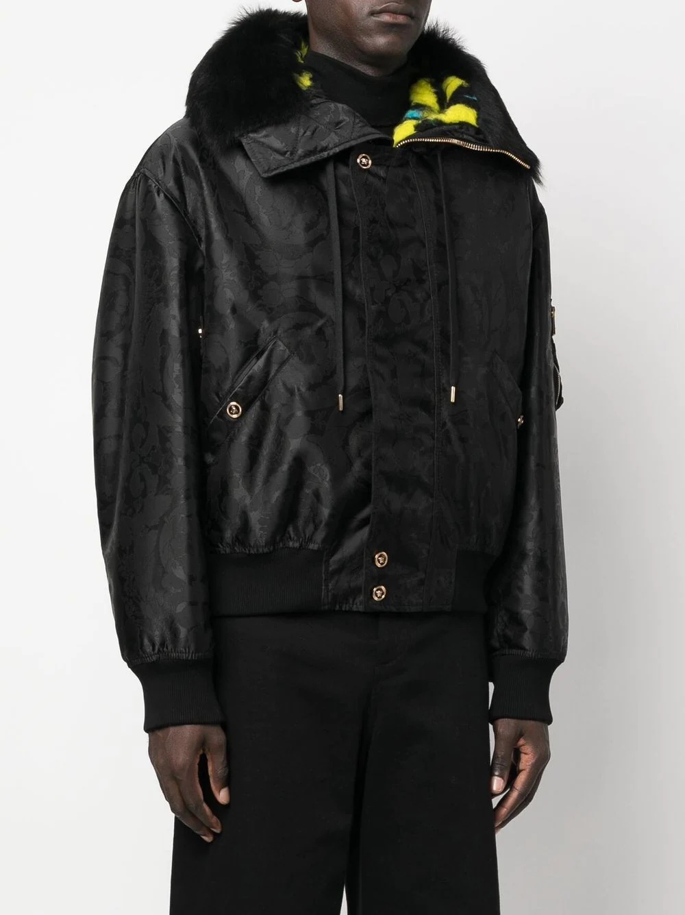 baroque-print shearling-lined jacket - 3