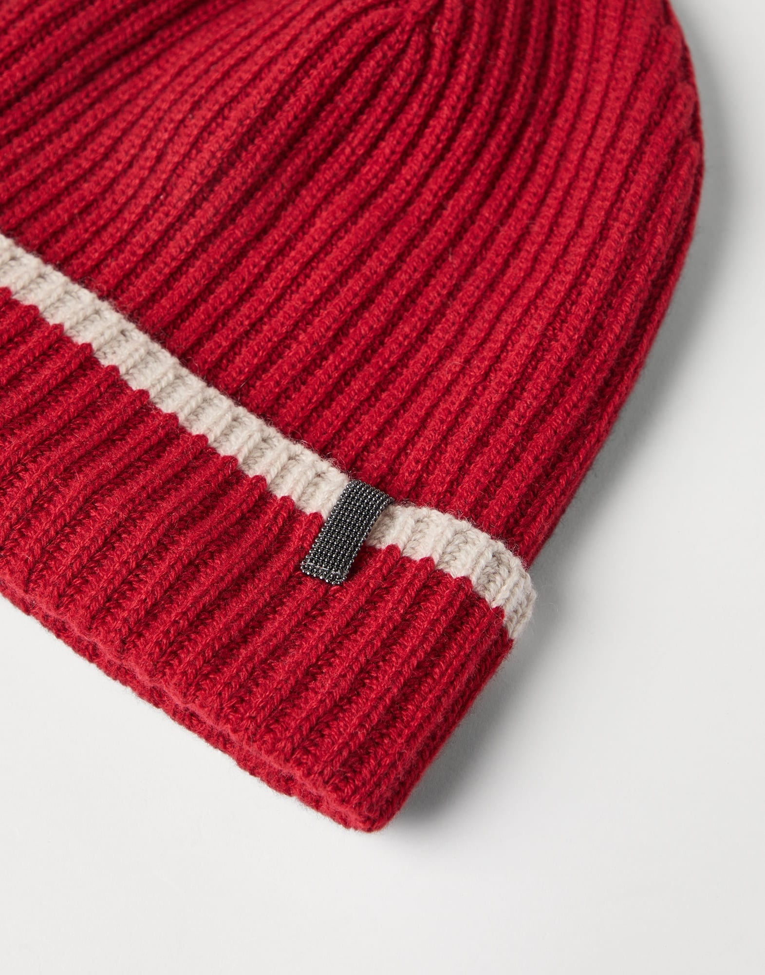 Cashmere English rib knit beanie with monili - 2