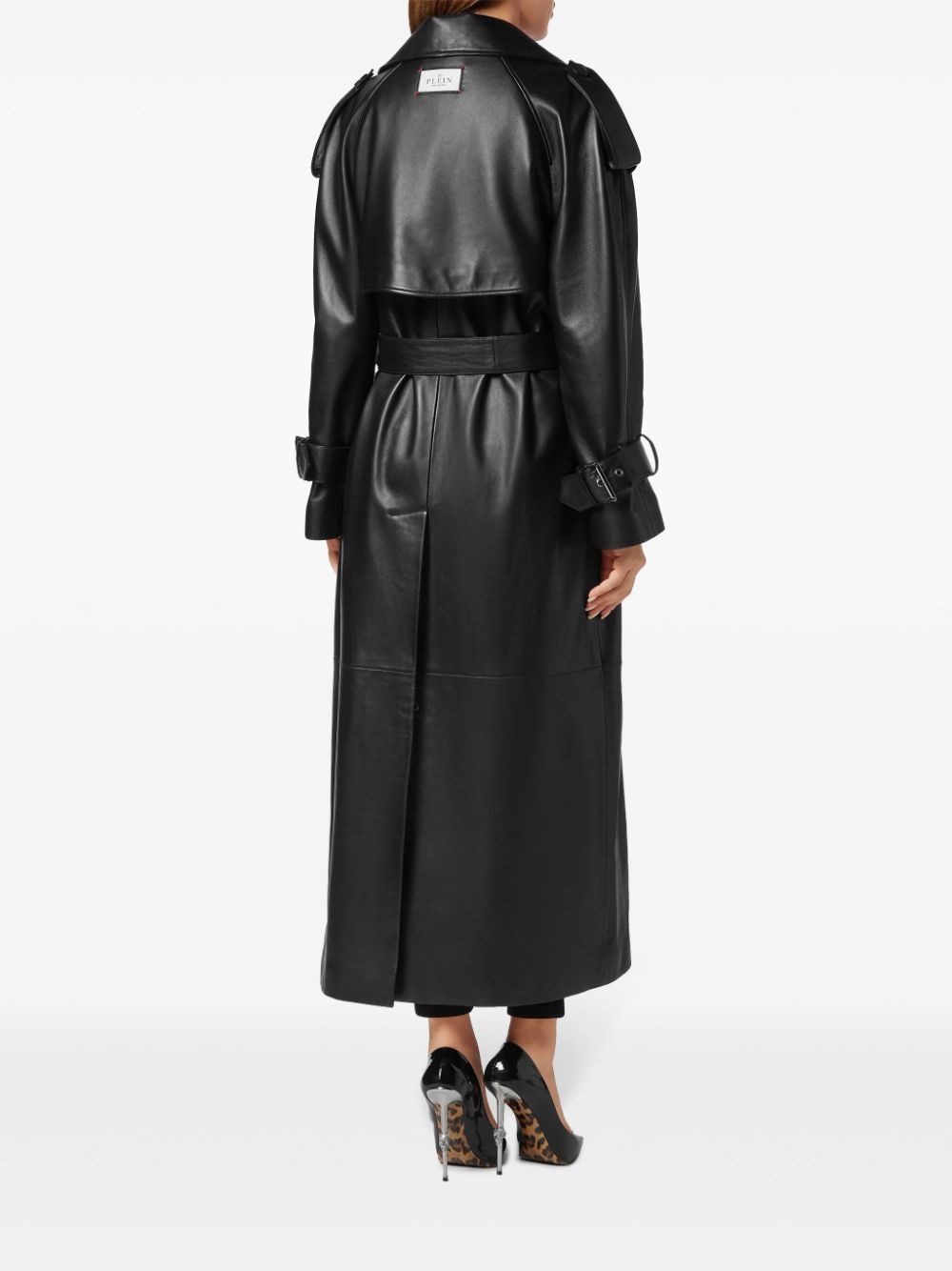 belted leather trench coat - 3