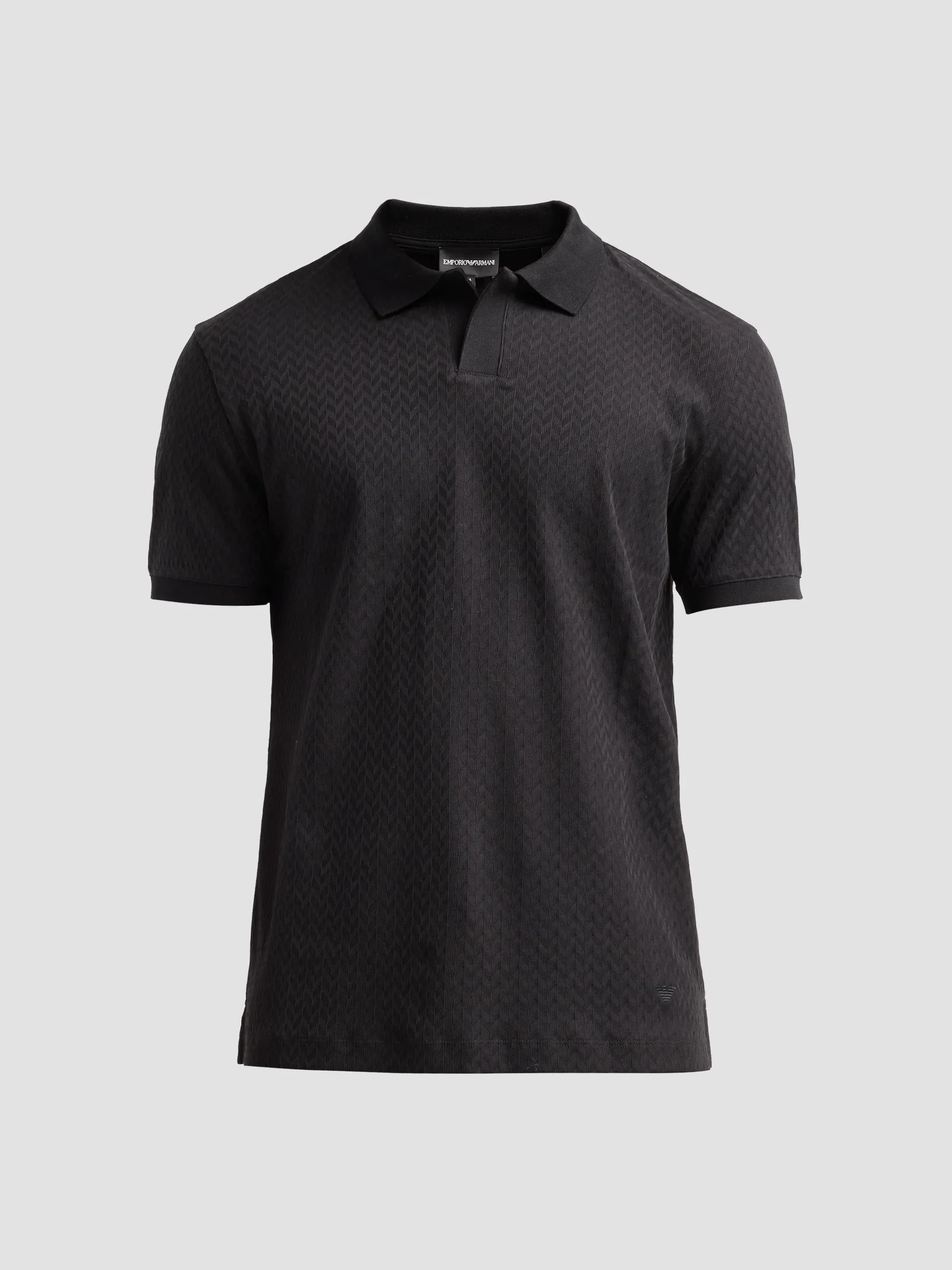 Men's Geometric Textured Jacquard Polo Shirt - Solid Black - 1