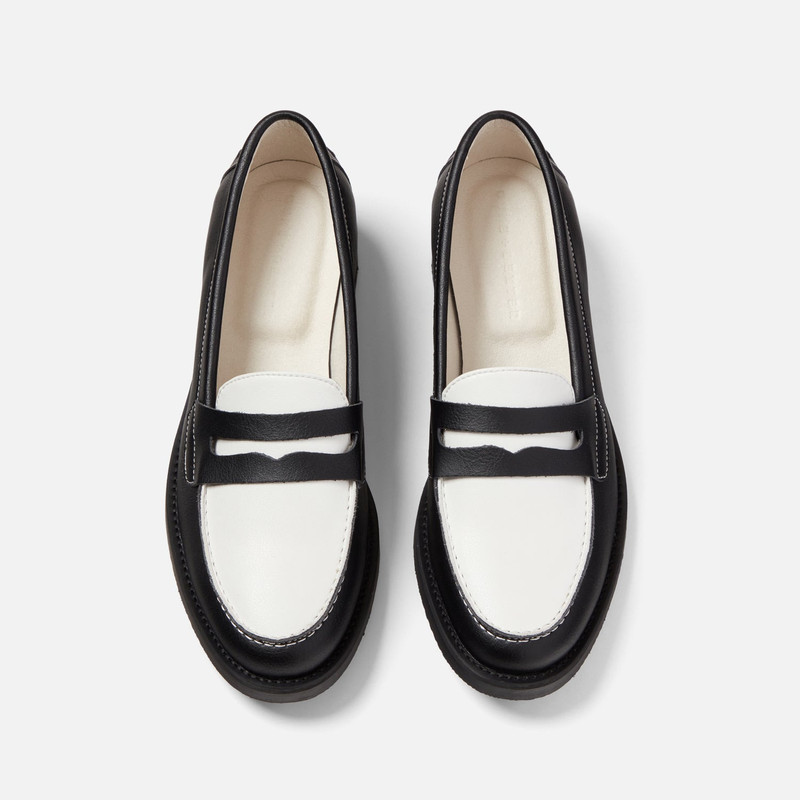 DUKE + DEXTER Wilde Black + White Vegan Penny Loafer - Women's outlook