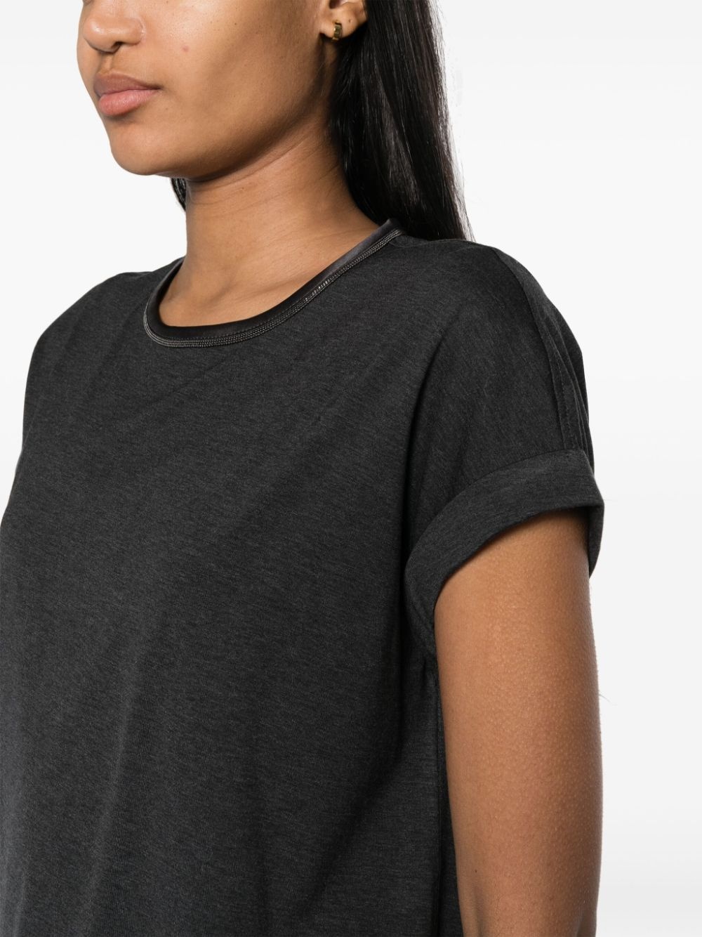 Tシャツ・カットソー Brunello Cucinelli Black Cotton T-Shirt With Keyhole Detail Brunello Cucinelli Black Cotton T-Shirt With Keyhole Detail